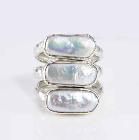 Bali Handmade 925 sterling silver with gorgeous and natural biwa pearl ring, beautiful bali design biwa ring, natural baroque pearl ring