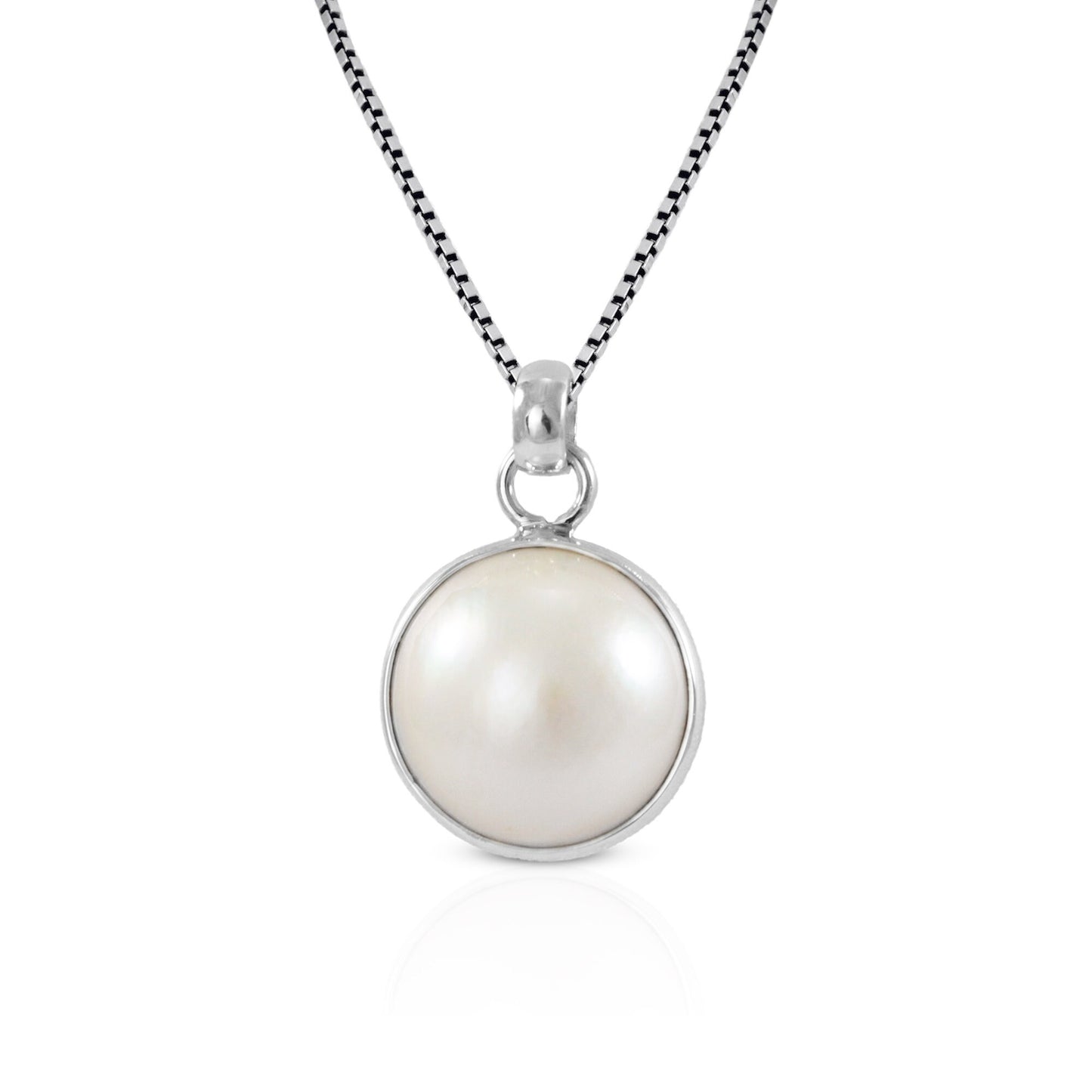 Genuine round white mabe pearl set in 925 sterling silver pendant, Pacific Ocean Mabe pearl 16 mm round