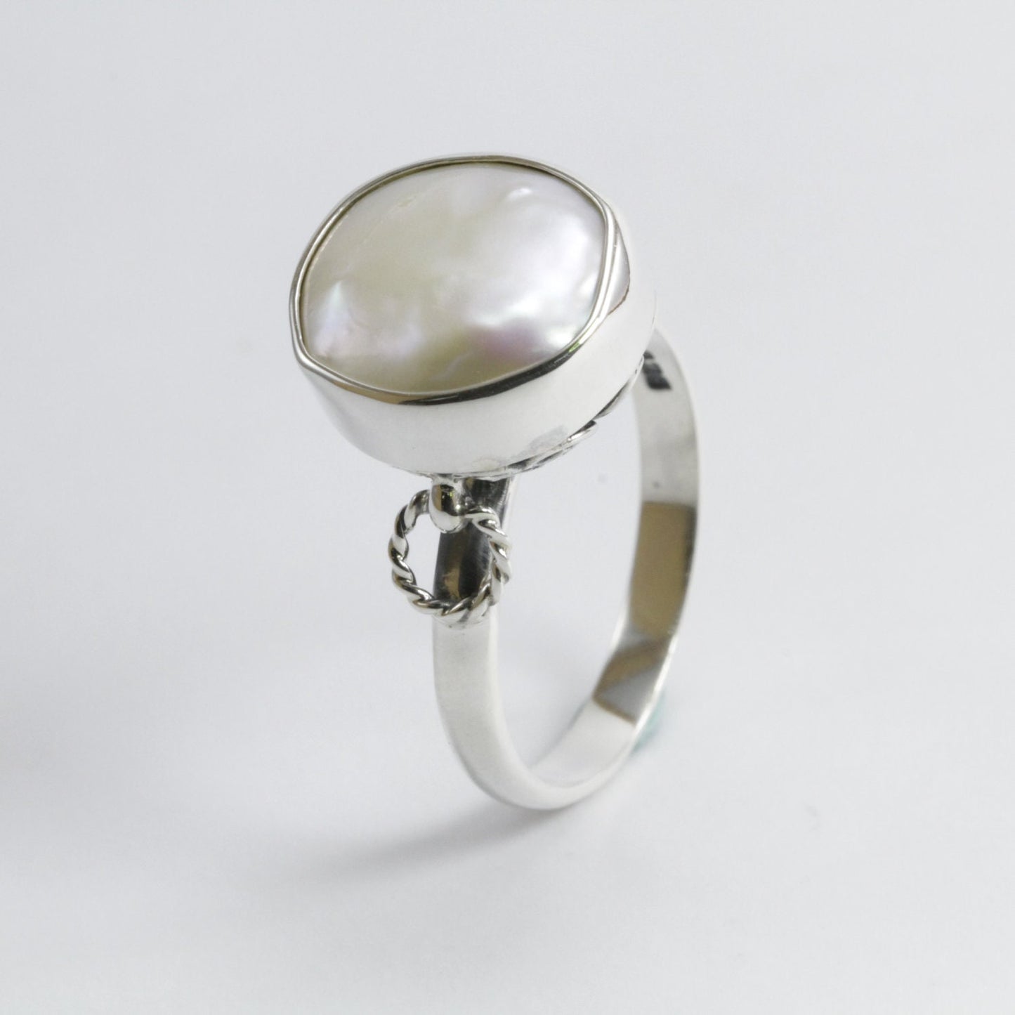 Bali Handmade 925 sterling silver with gorgeous and natural biwa pearl ring, beautiful bali design biwa ring, natural baroque pearl ring