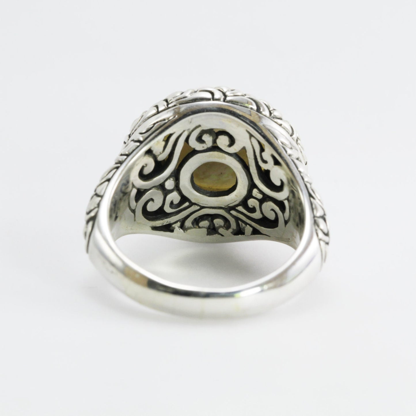 Genuine round mabe pearl ring set in 925 sterling silver decorated with dragon skin carving, 12 mm round white mabe pearl ring