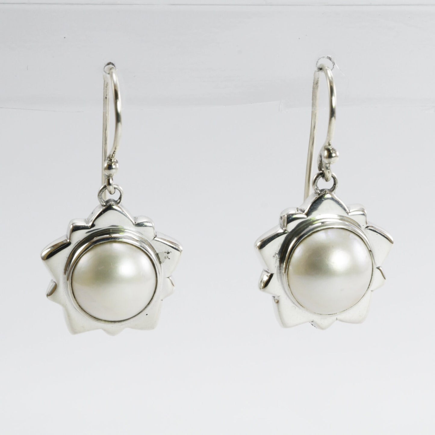white mabe pearl earrings 925 sterling silver, star silver earrings