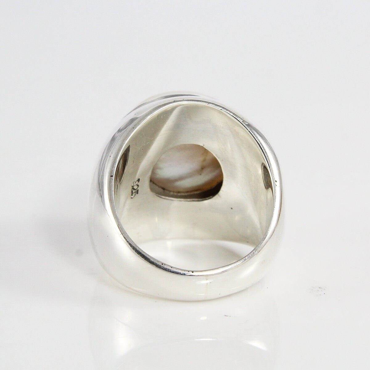mabe pearl ring set in wide band 925 sterling silver, large pearl ring