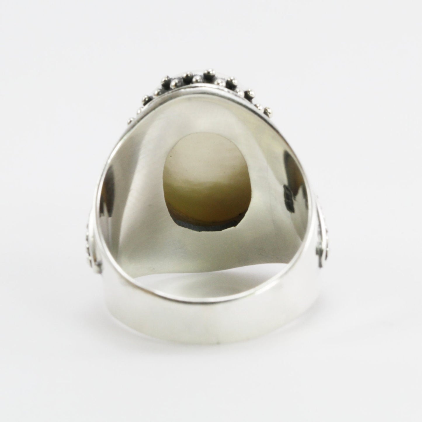 oval mabe pearl ring 925 sterling silver decorated with filigree ornament art