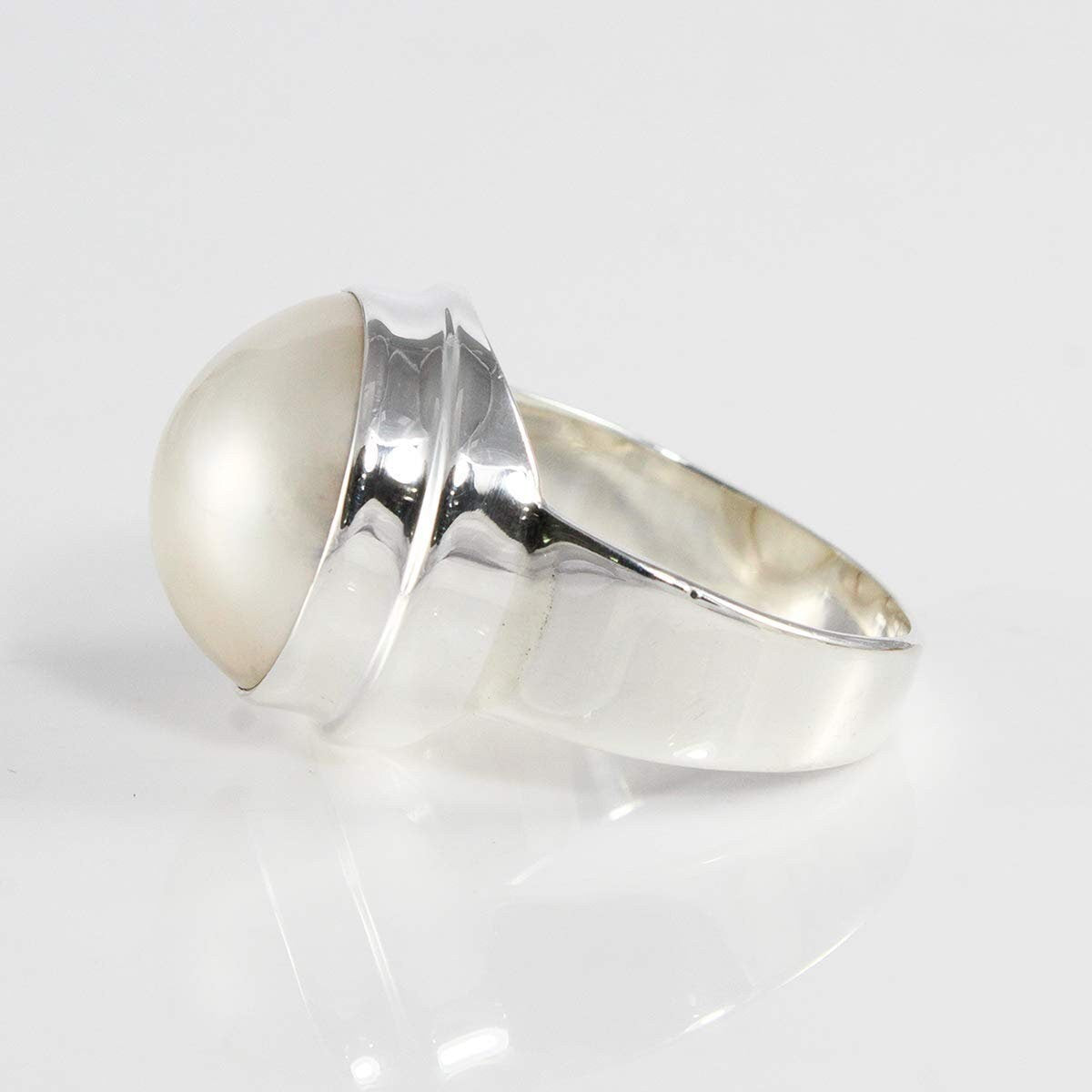 mabe pearl ring 14 MM set in wide band ring 925 sterling silver