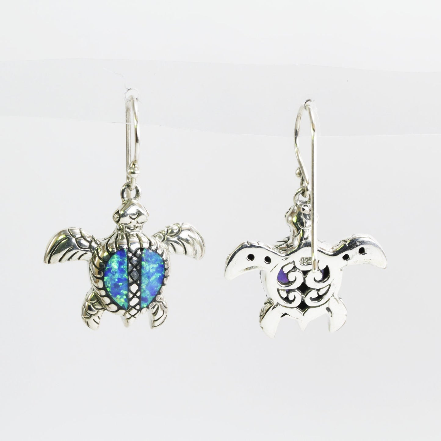 silver turtle earrings 925 sterling silver decorated with lab created opal