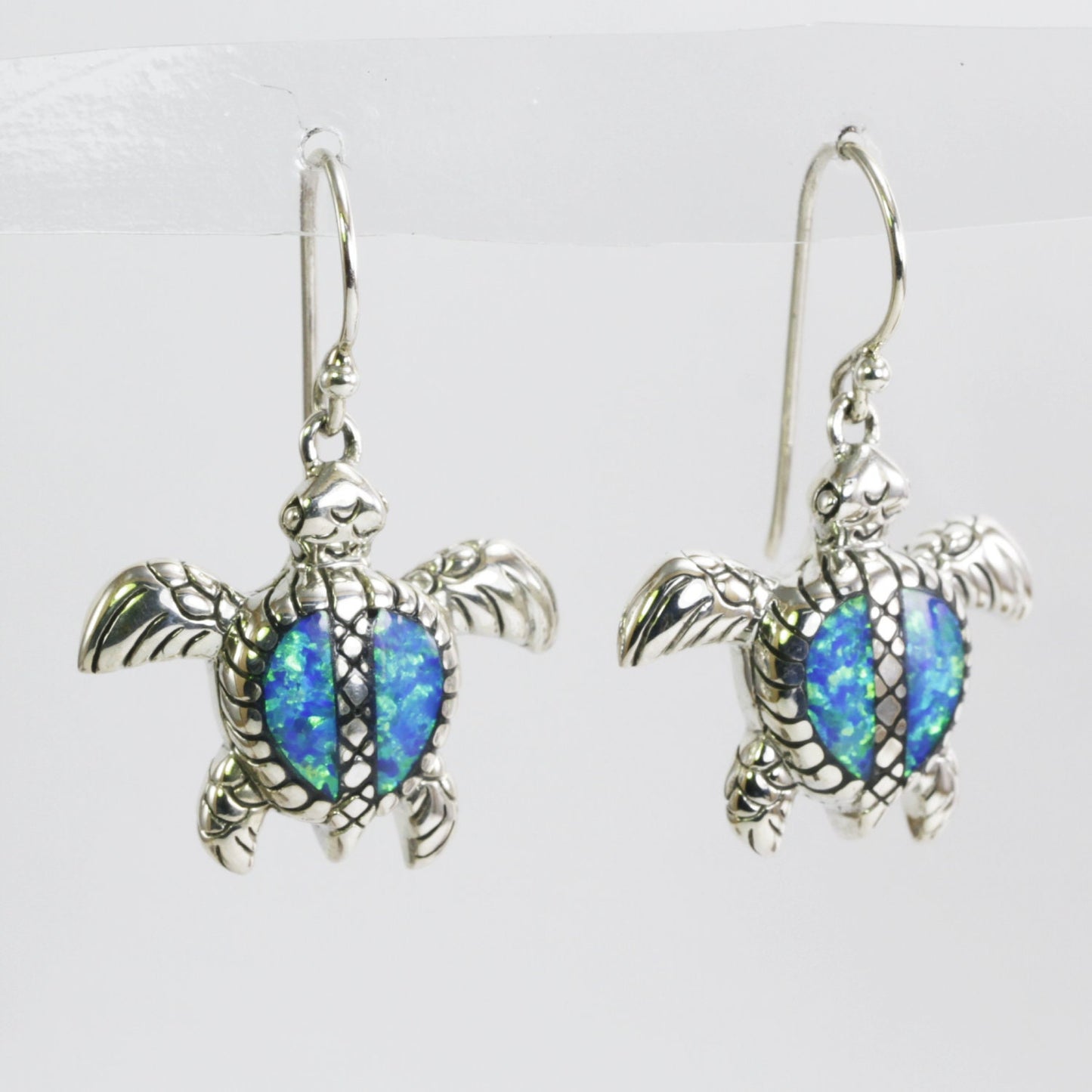 silver turtle earrings 925 sterling silver decorated with lab created opal