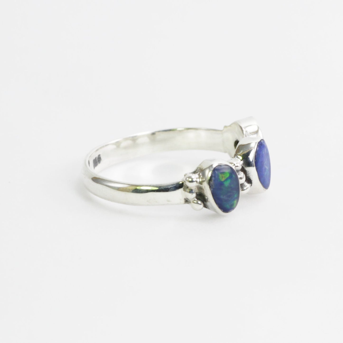 opal ring set in 925 sterling silver ring, three stones ring, Australian Opal ring