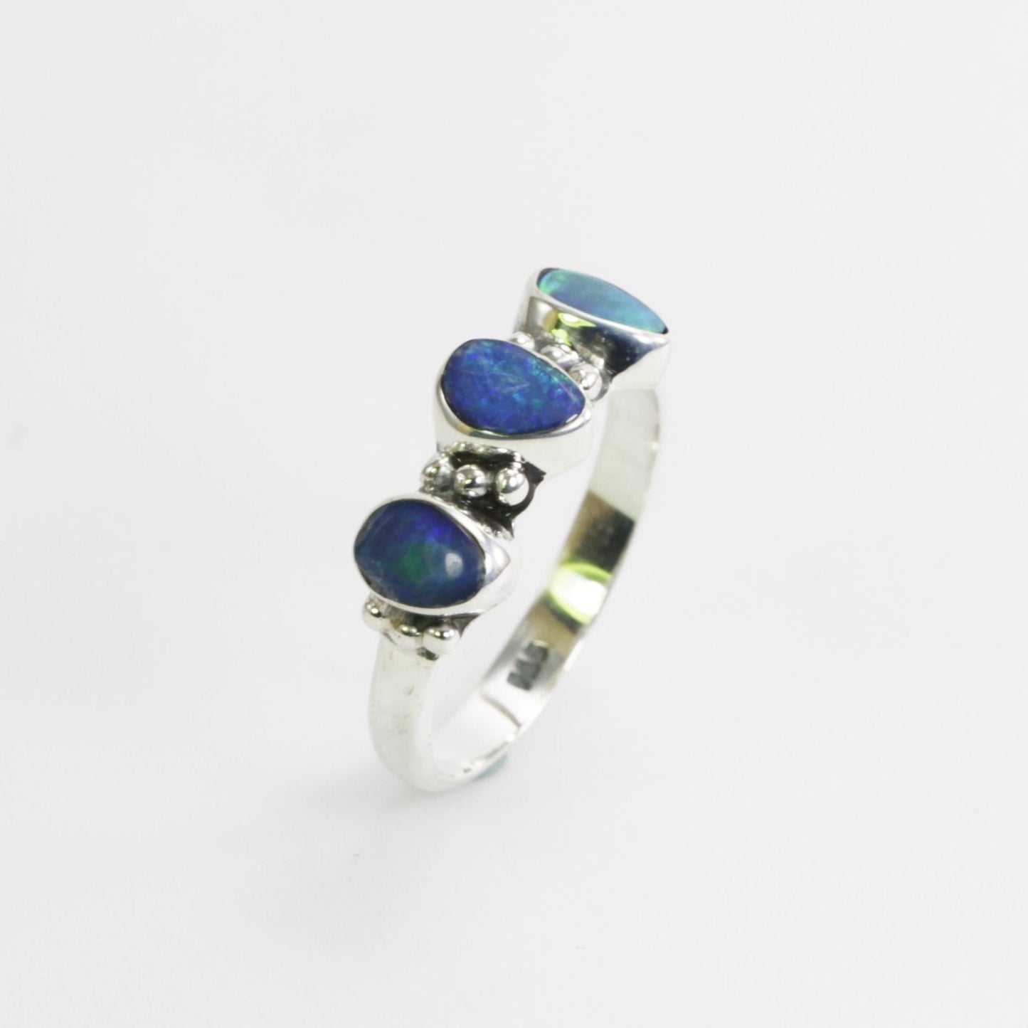 opal ring set in 925 sterling silver ring, three stones ring, Australian Opal ring