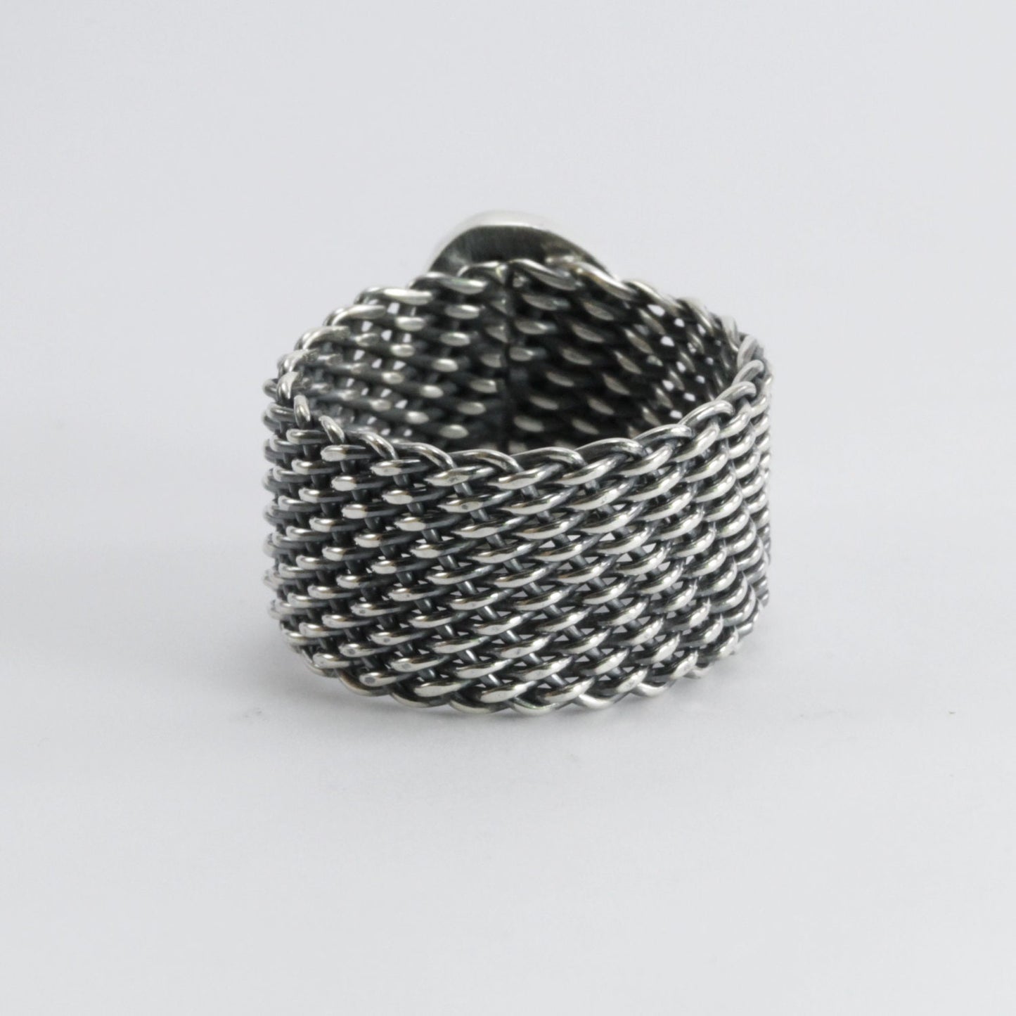 Handmade woven chain ring in 925 sterling silver with natural Australian Opal, Genuine fire Opal Ring