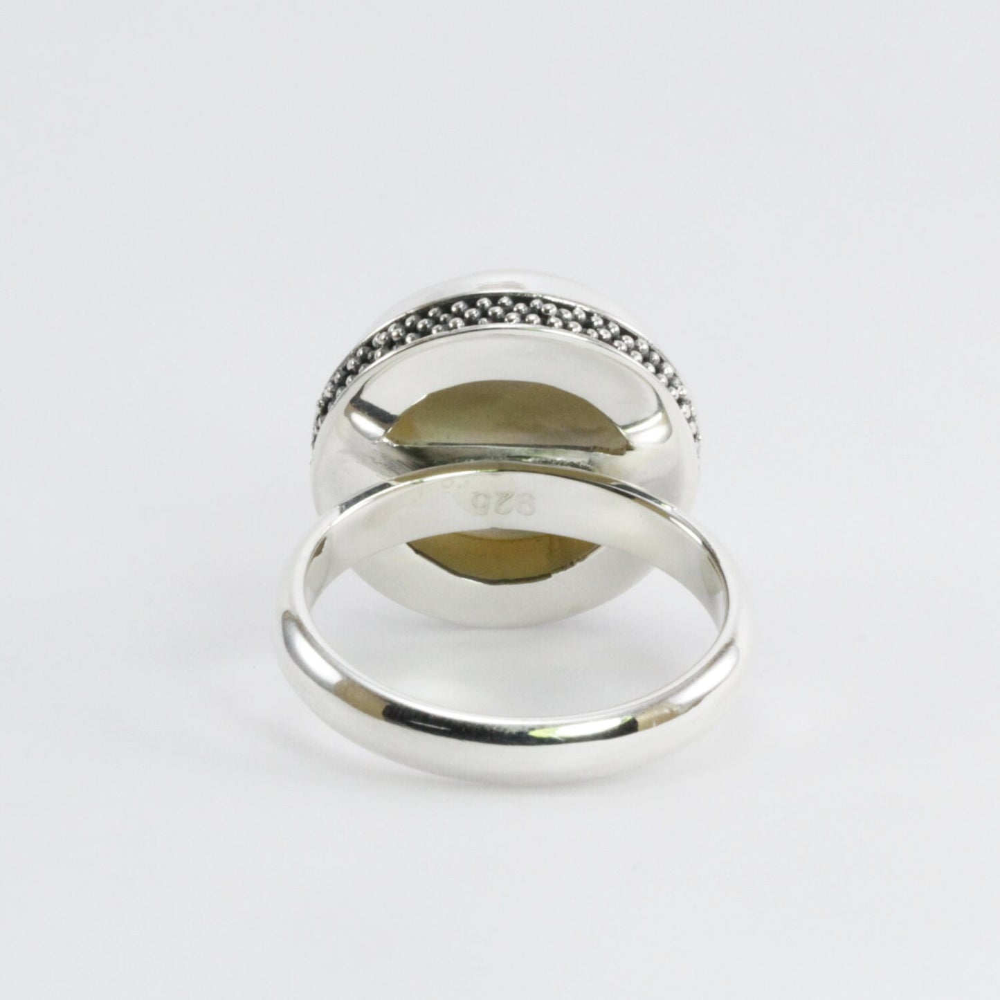 Genuine Round mabe pearl ring set in 925 sterling silver caviar dot carving