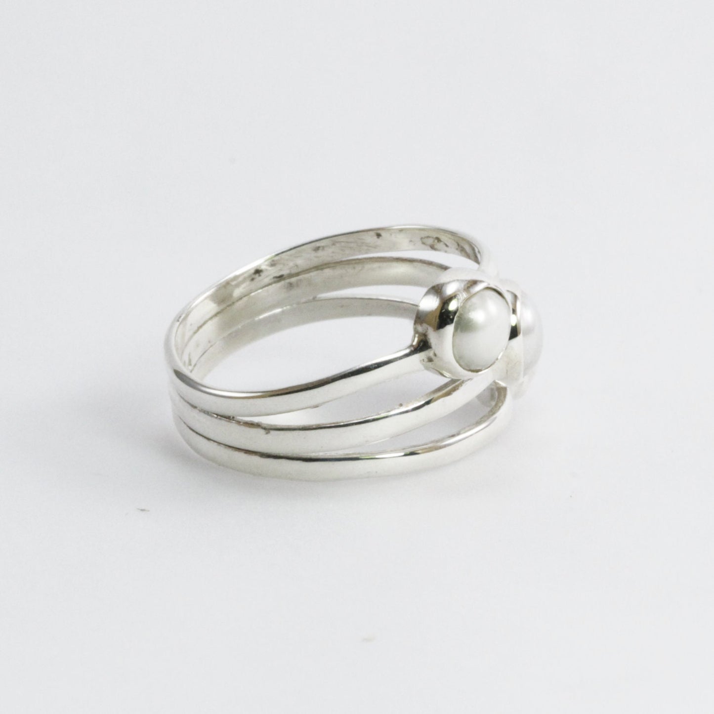 Handmade triple pearl ring bezel set in 925 sterling silver, genuine round fresh water pearl ring
