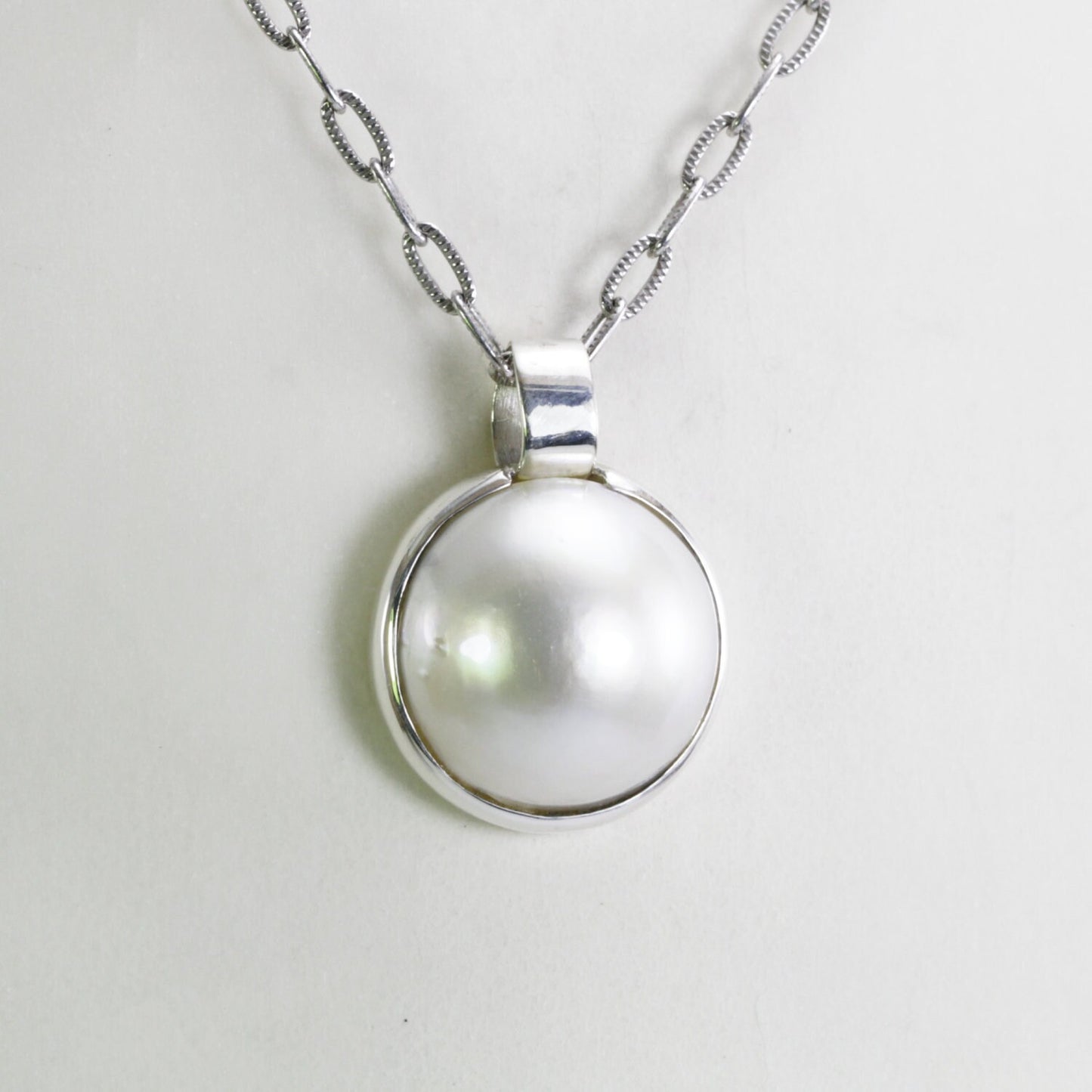Mabe Pearl pendant necklace 925 sterling silver, Beautiful Round pearl 17 mm