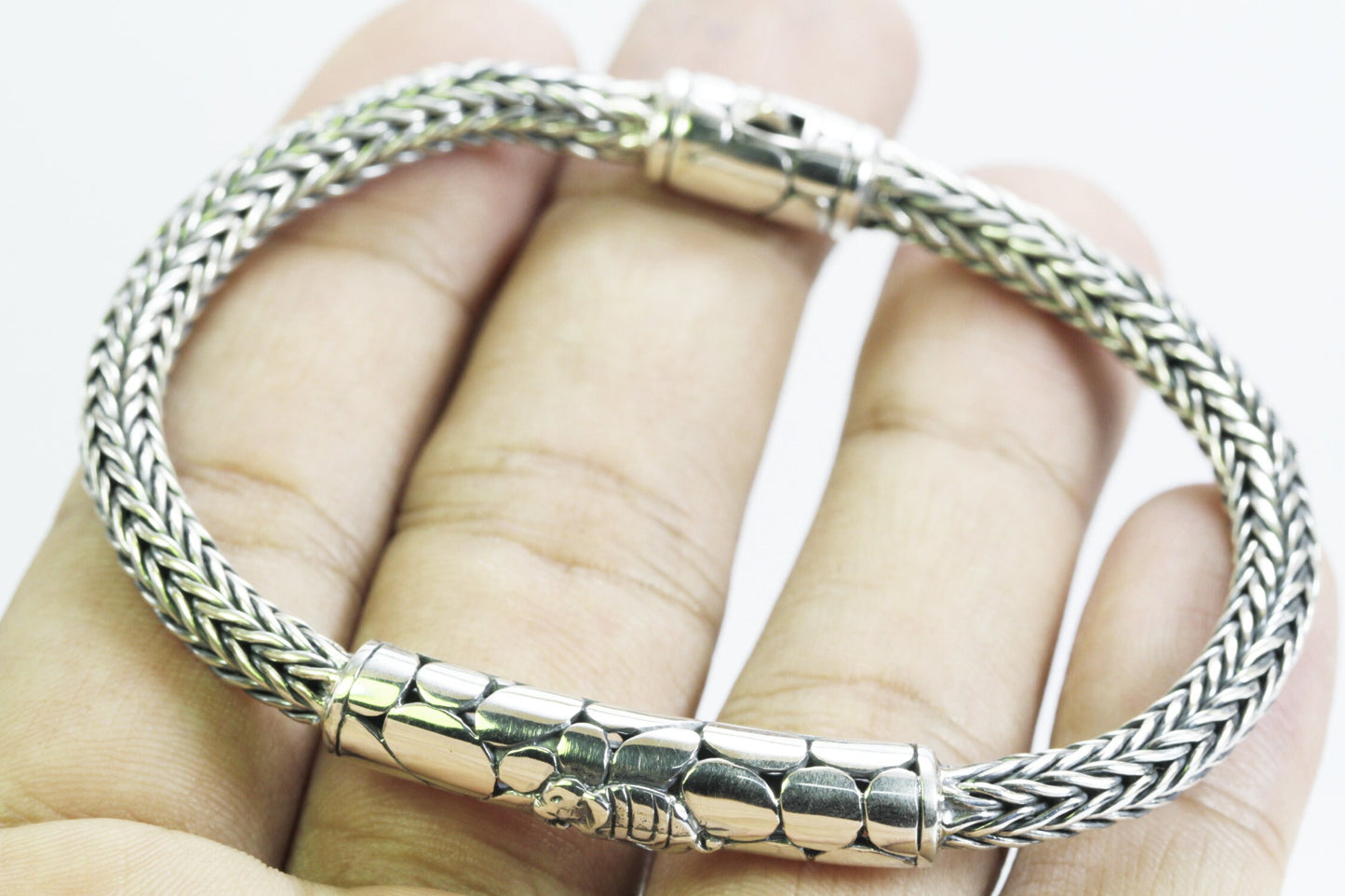 925 sterling silver bracelet 7.5" inch length, 6MM round thickness decorated with elephant ornament