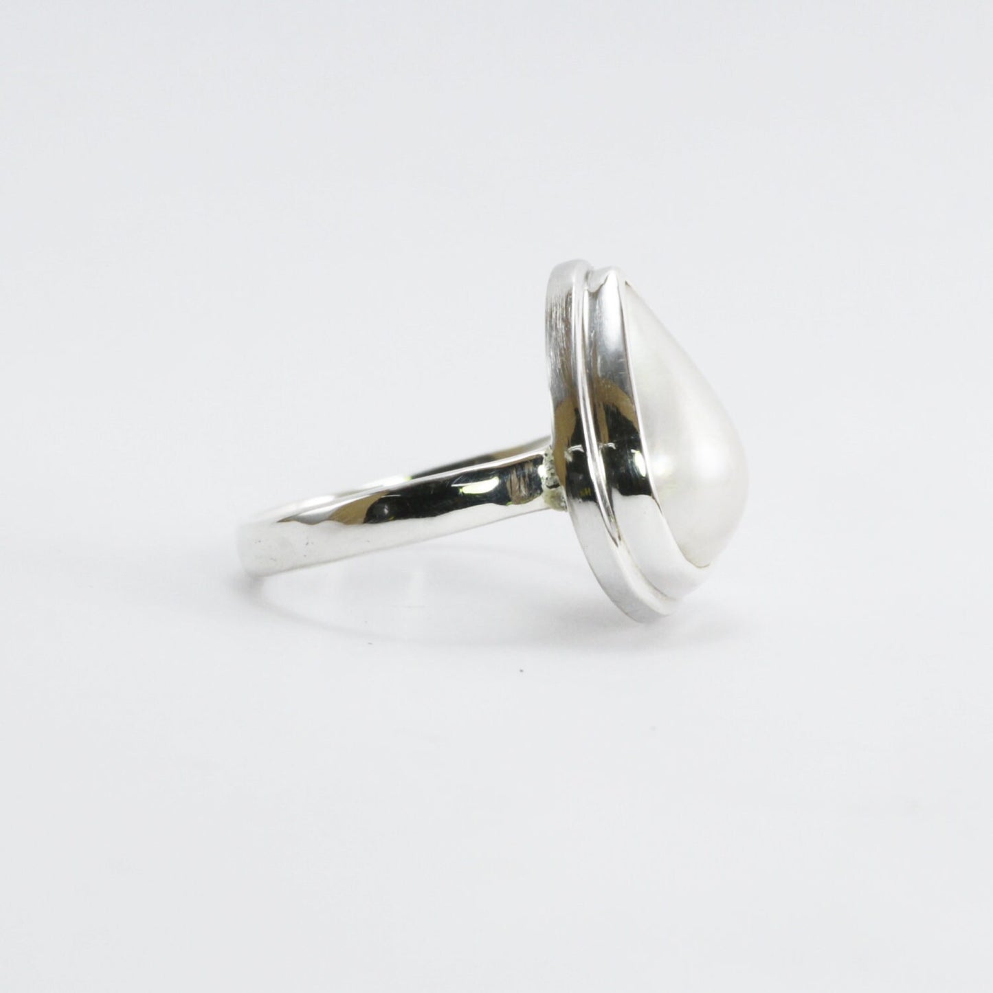 Handmade ring design 925 sterling silver with genuine tear drop shape cultured white mabe pearl, pear shape white mabe pearl ring,