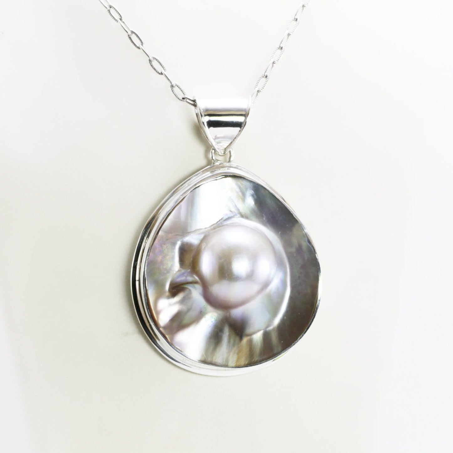 Blister pearl set in 925 sterling silver necklace pendant 43 MM Large from Indonesia