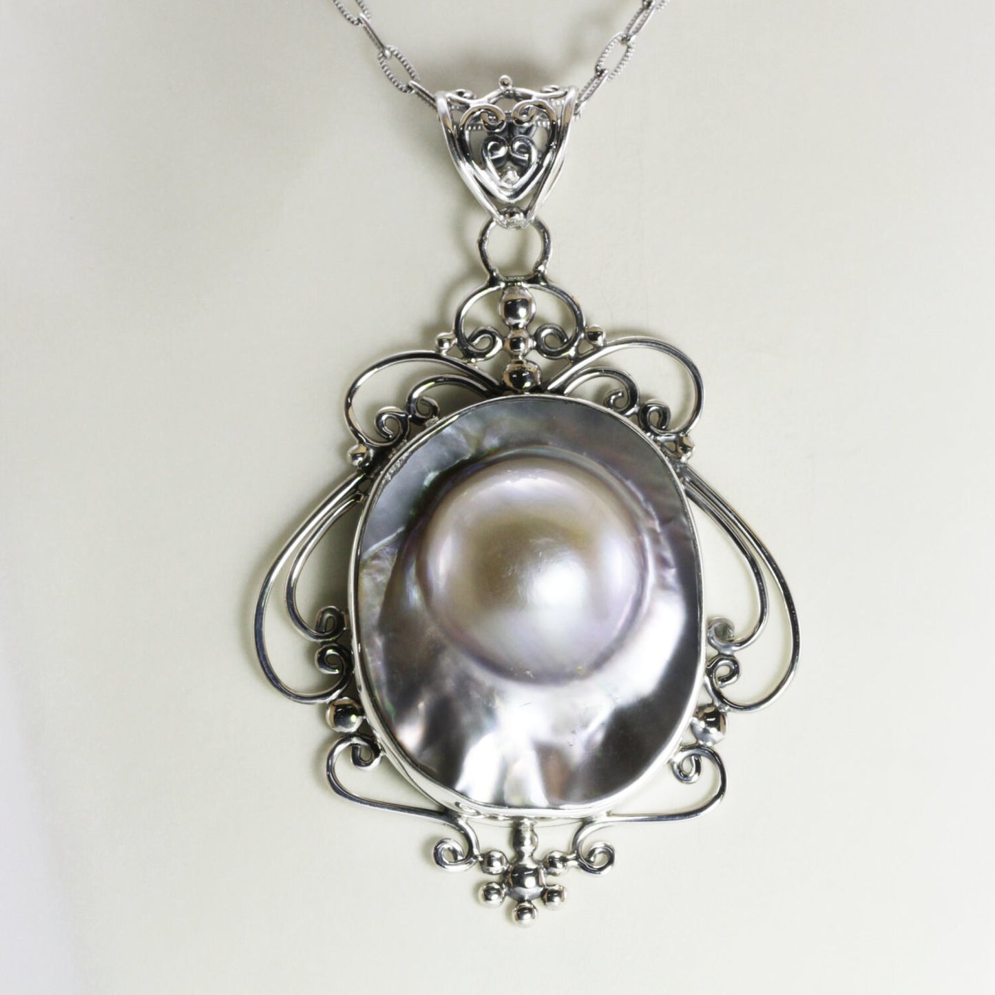 blister pearl pendant necklace 925 sterling silver 29 mm , large pearl pendant