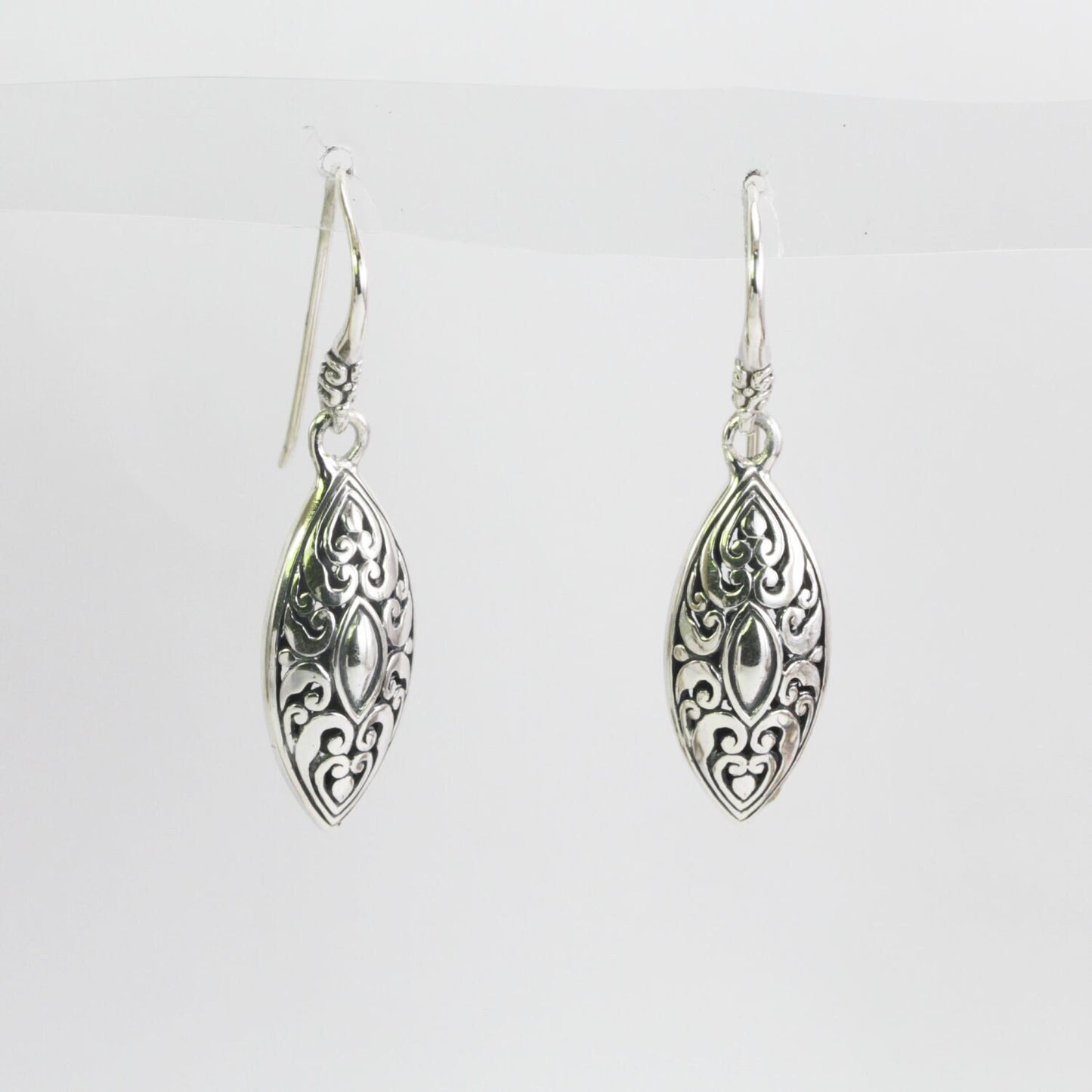 marquise earrings 925 sterling silver dangle drop decorated with swirl filigree