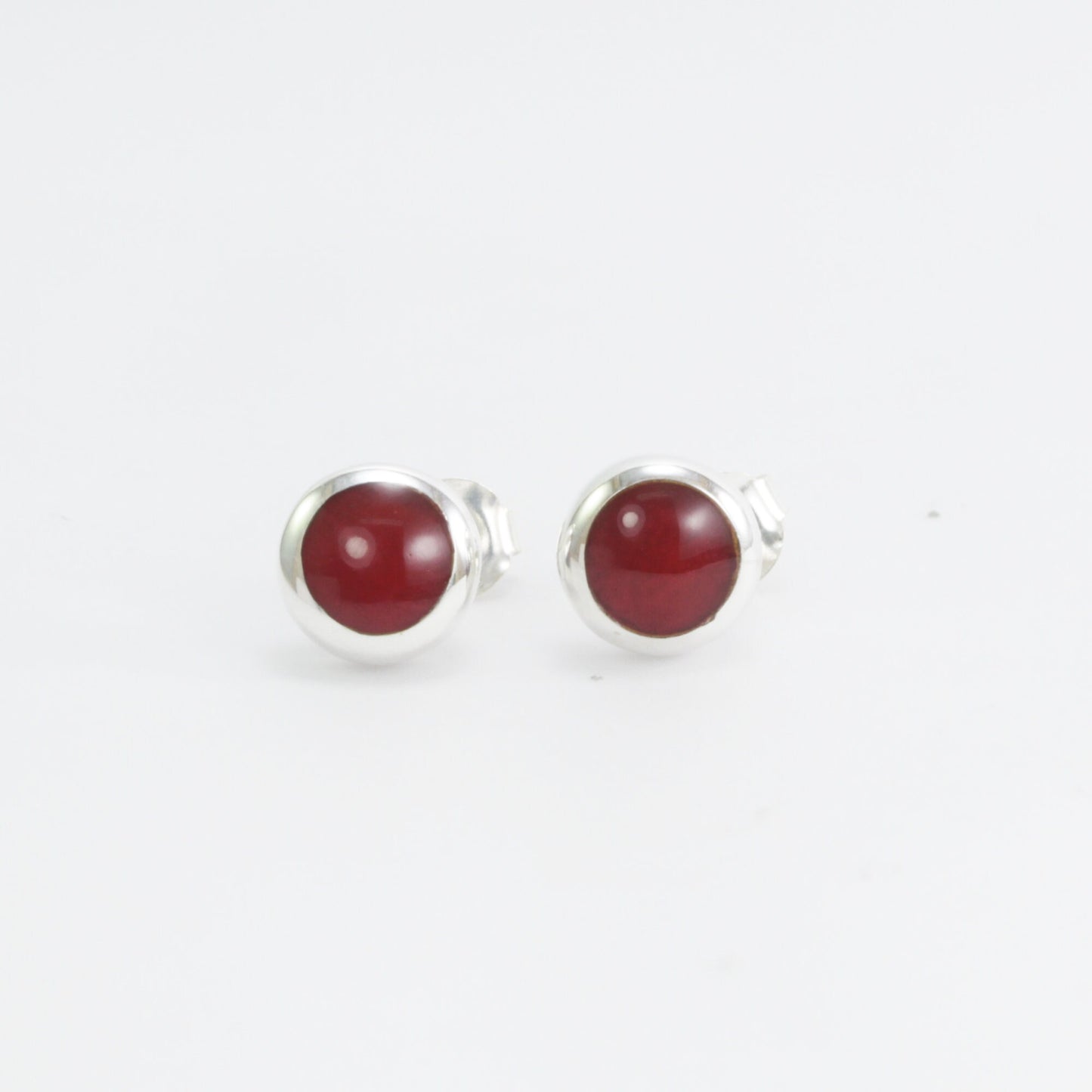 Round Red Coral Stud Earrings 7 mm Round set in 925 sterling silver, Genuine Coral Stud