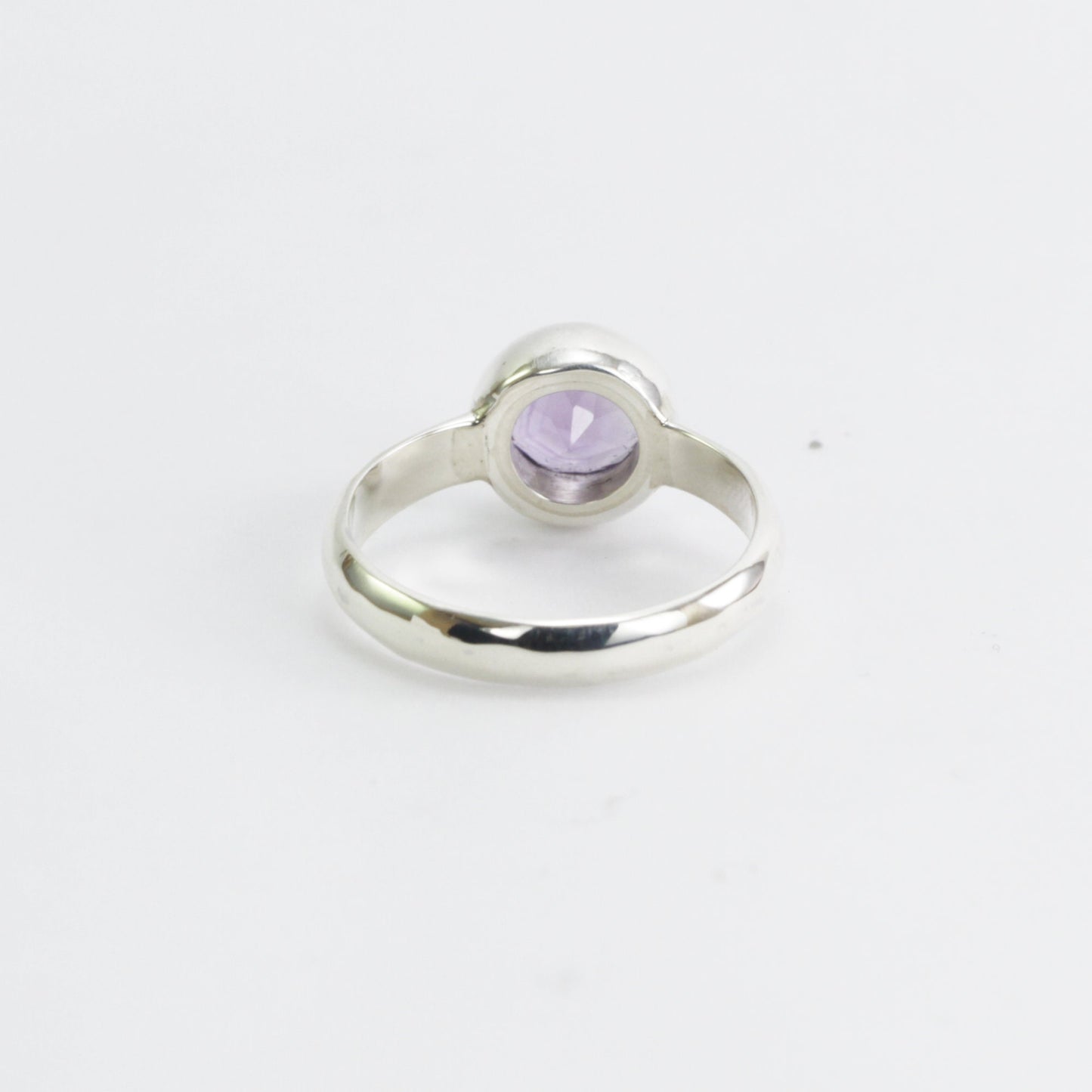 Amethyst solitaire ring for women 7 mm round handmade bezel set in 925 sterling silver