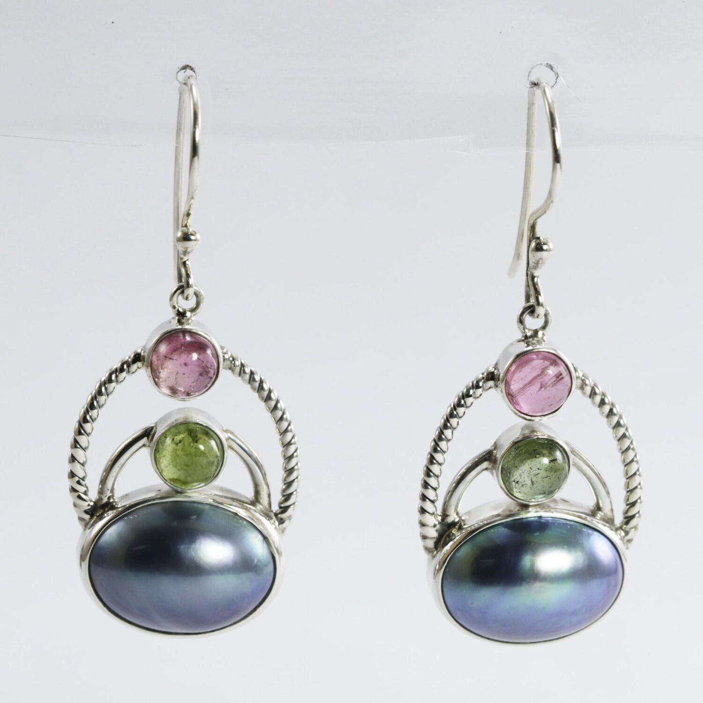 oval blue pearl earrings 925 sterling silver with genuine tourmaline