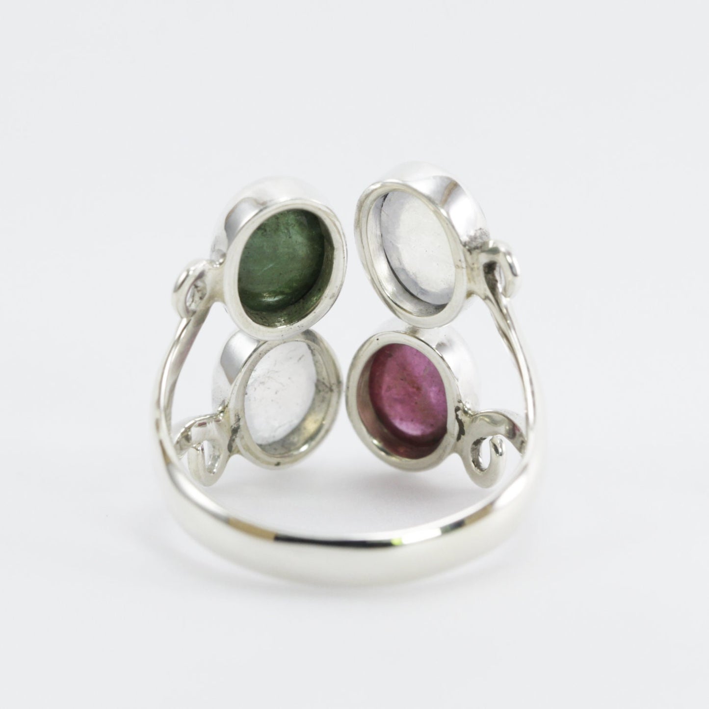 moonstone and tourmaline set in handmade 925 sterling silver adjustable ring, four stone silver ring
