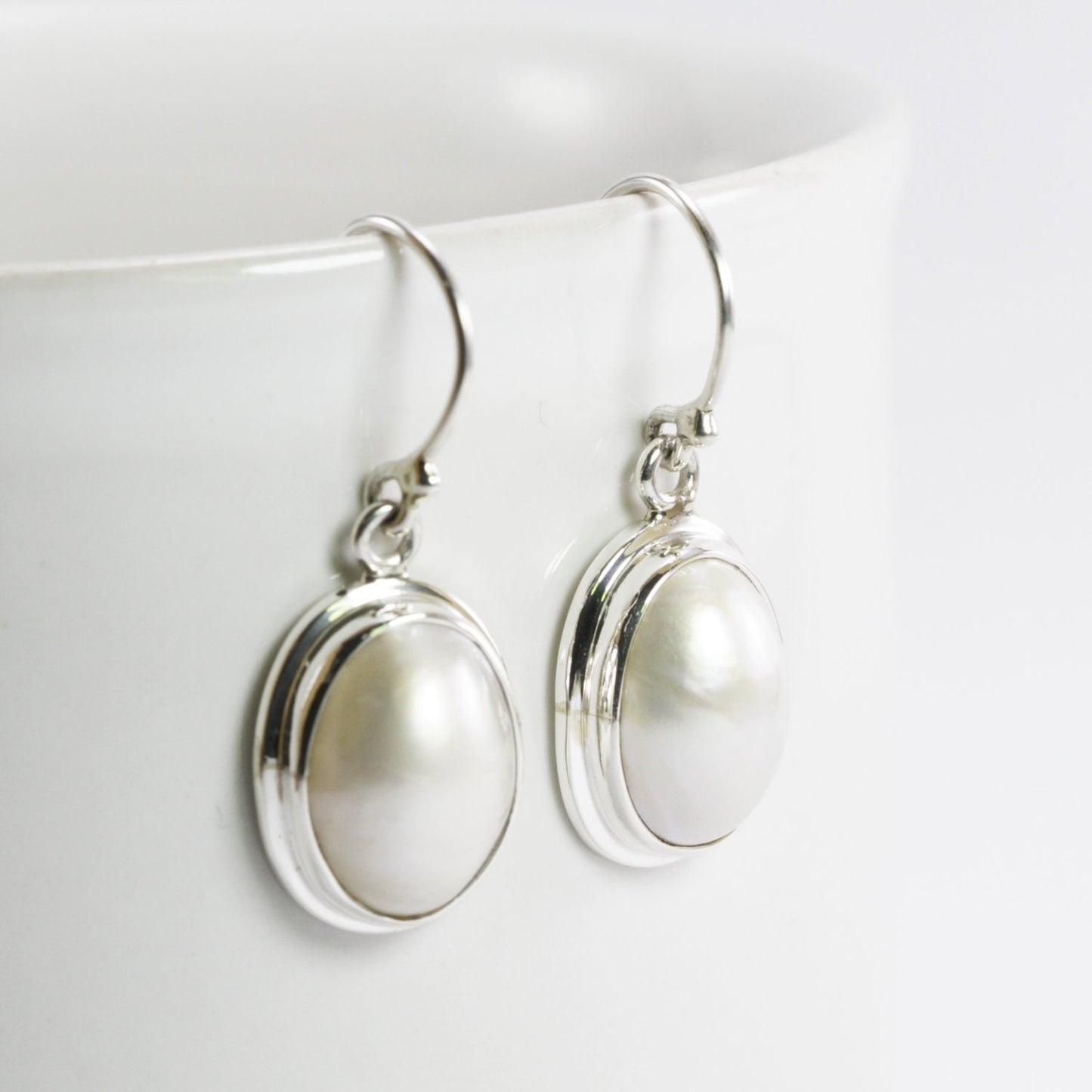 oval pearl earrings 925 sterling silver oval 10*14 mm, mabe pearl earrings,