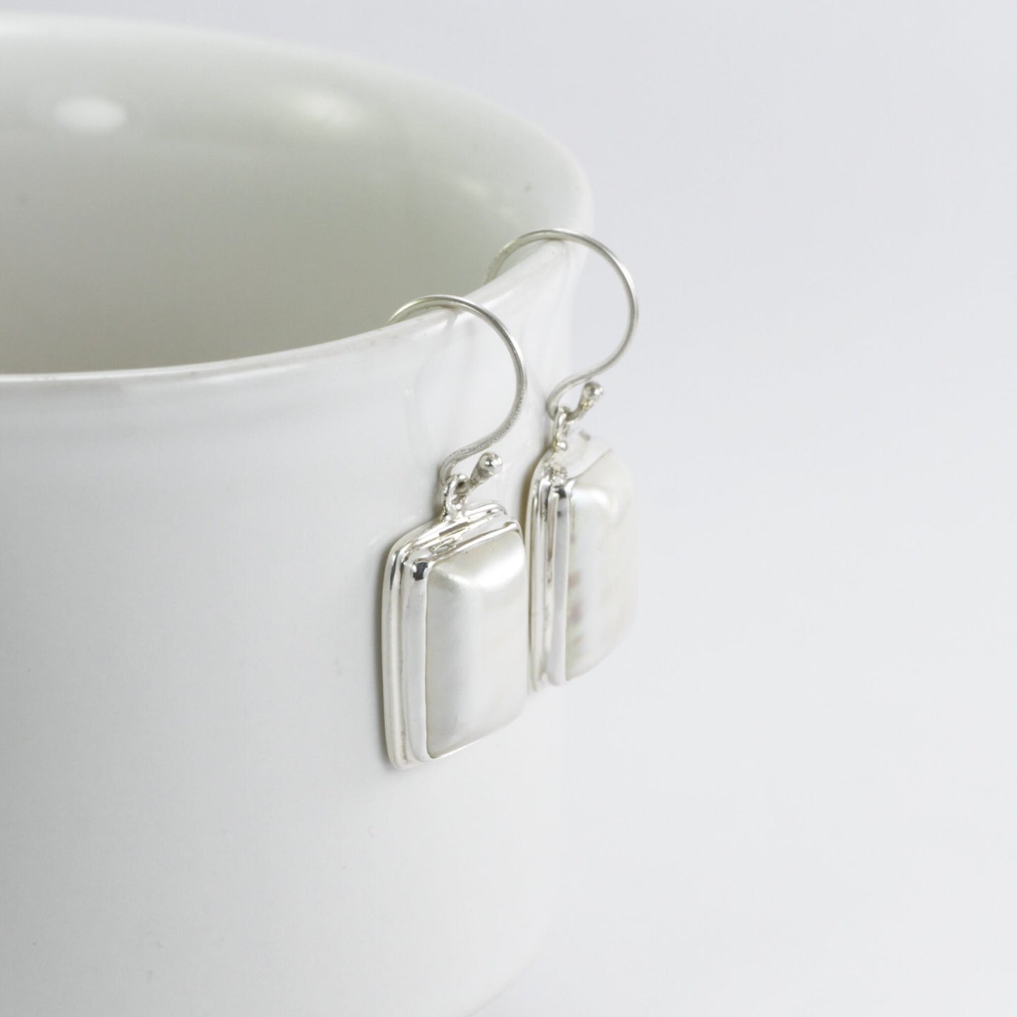 Square Pearl Earrings 925 sterling silver, mabe pearl earrings for women