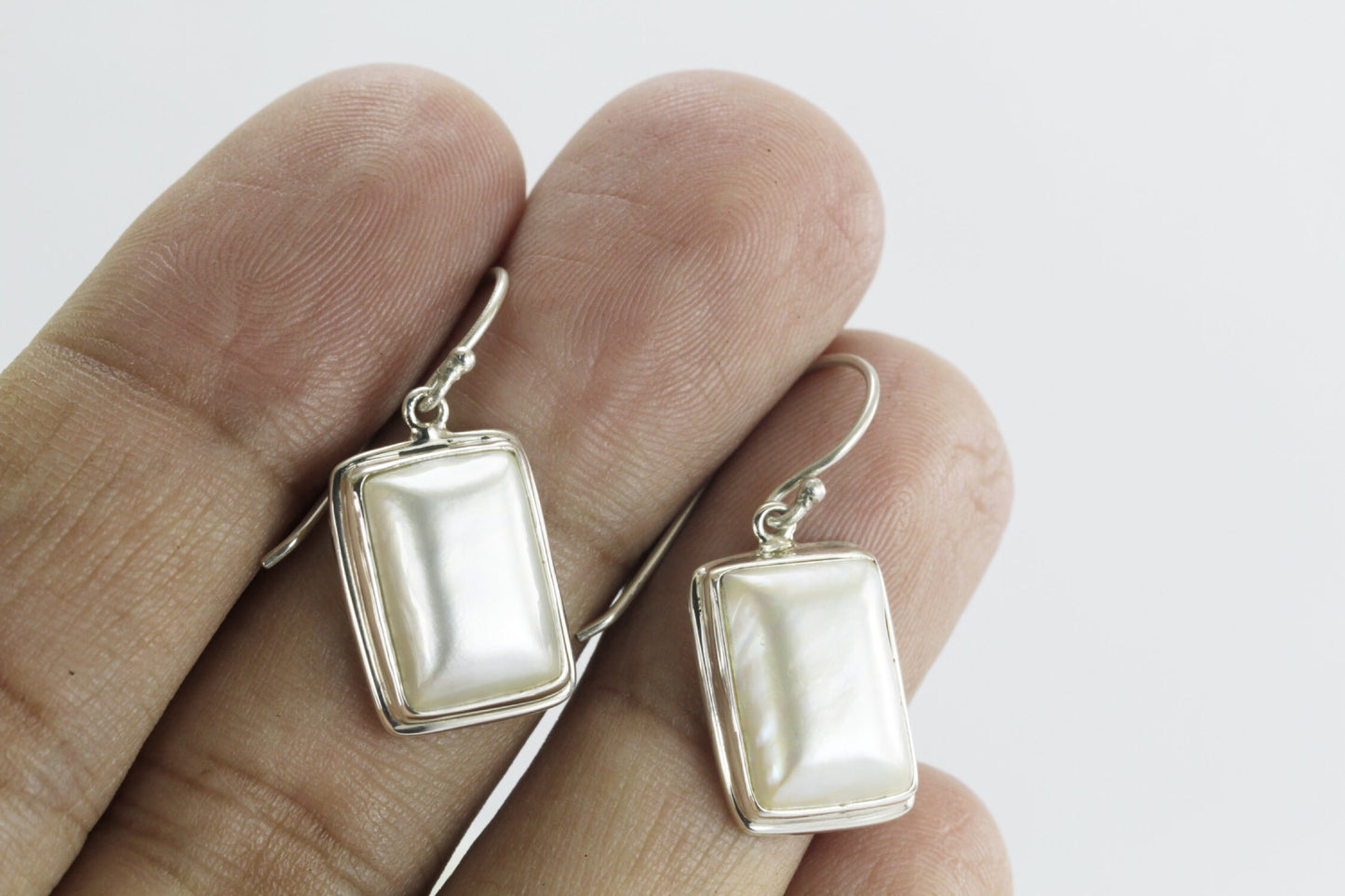 Square Pearl Earrings 925 sterling silver, mabe pearl earrings for women