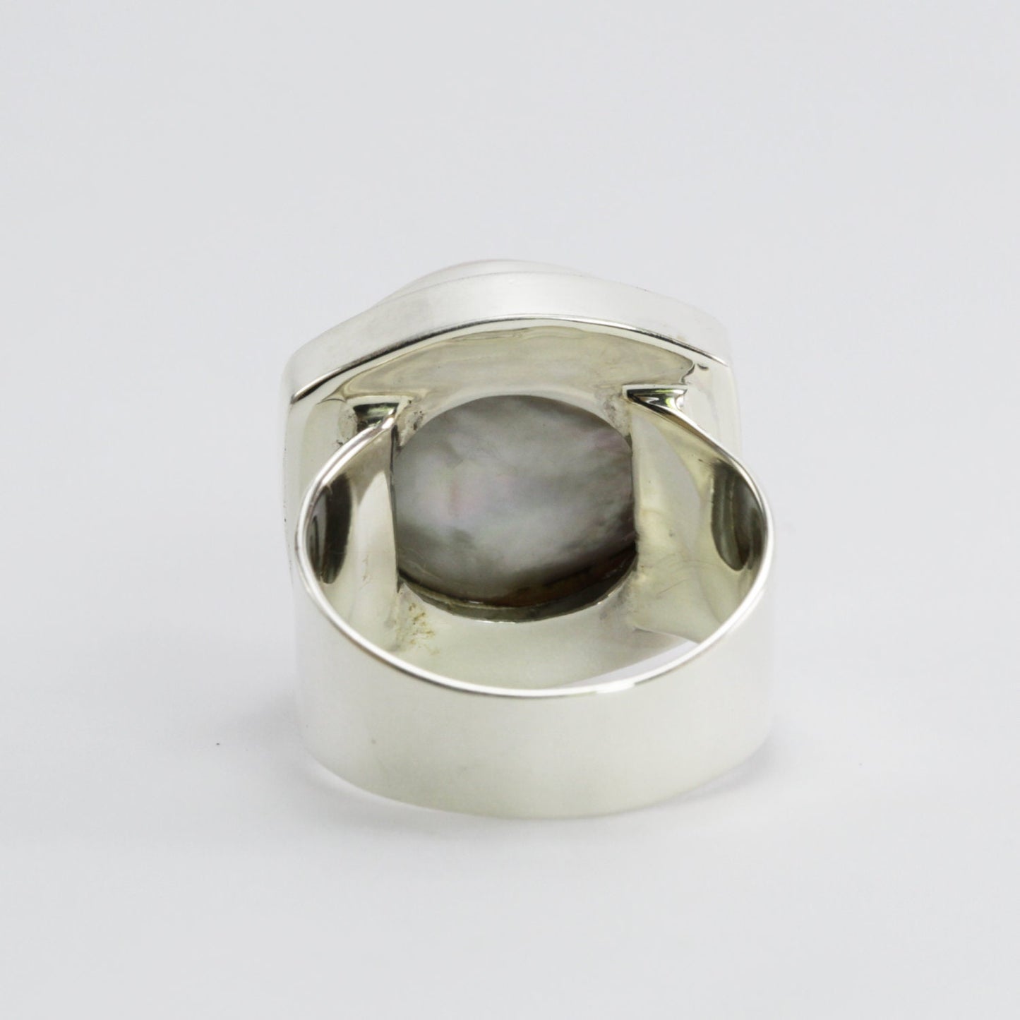 Rare round Golden mabe pearl 16 mm set in 925 sterling silver ring, handmade wide band ring with gold mabe pearl