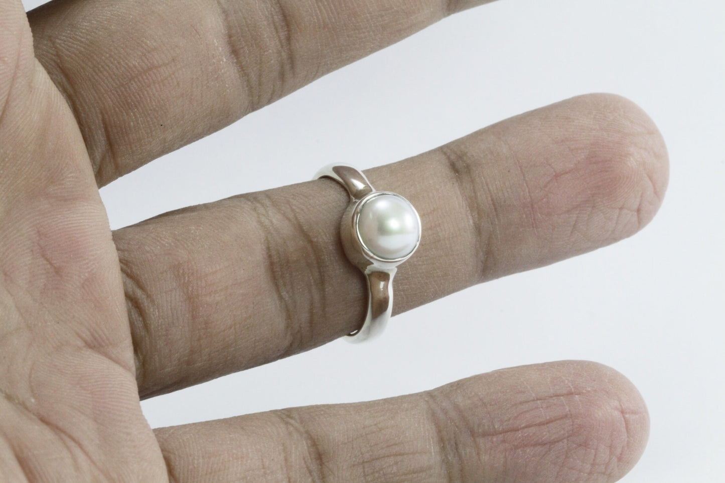 fresh water pearl ring 925 sterling silver 8mm round bezel set