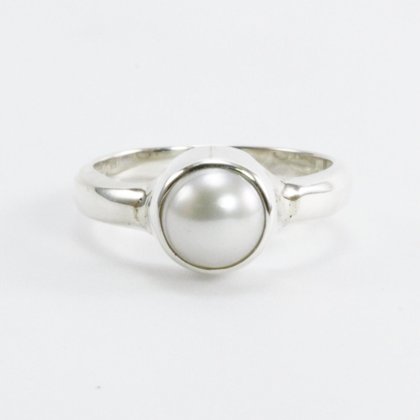 fresh water pearl ring 925 sterling silver 8mm round bezel set
