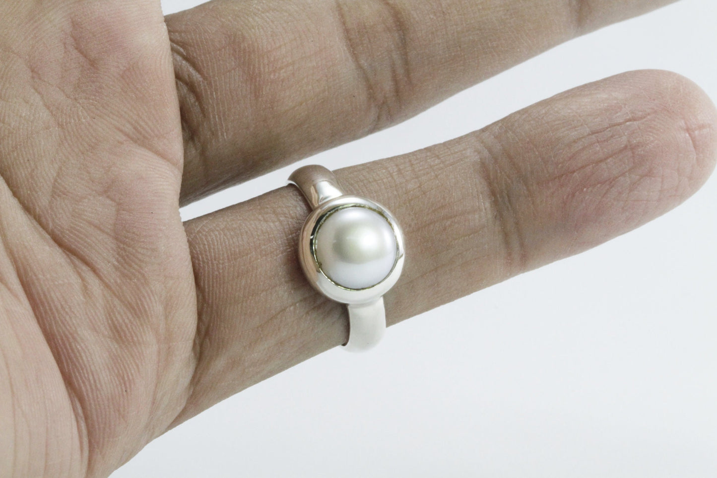 fresh water pearl ring 925 sterling silver 8 mm round pearl