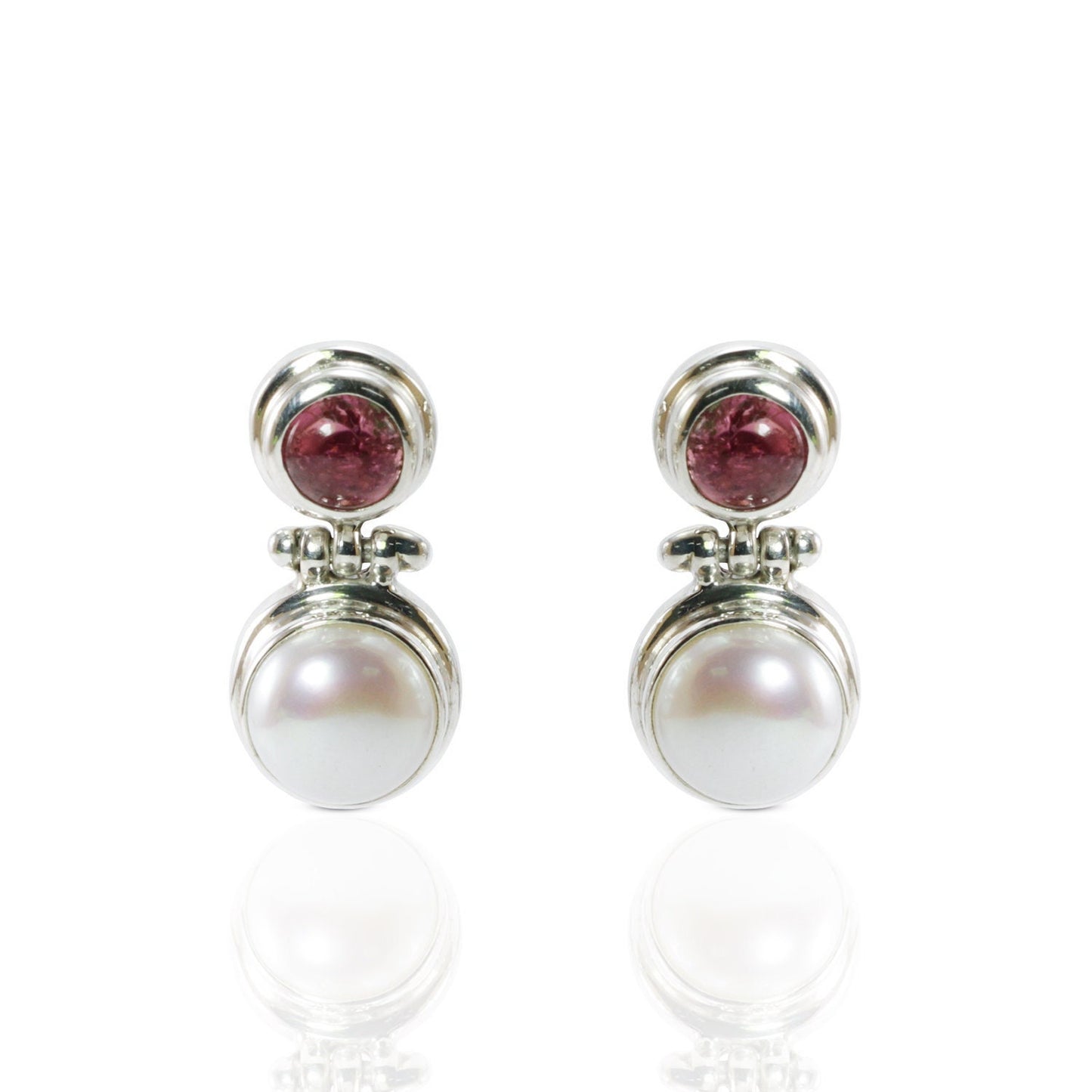 freshwater pearl earrings stud 925 sterling silver with genuine pink tourmaline