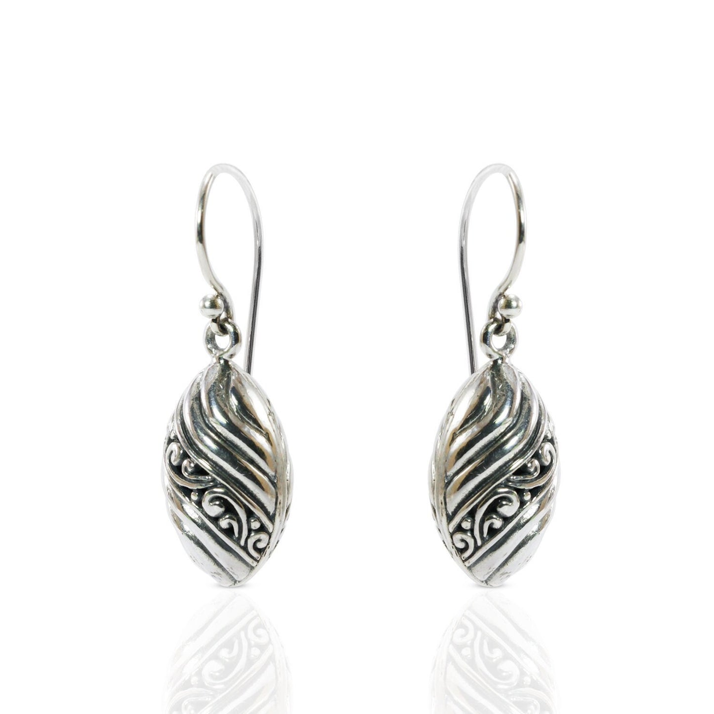 marquise earrings 925 sterling silver decorated with bali carving filigree ornament