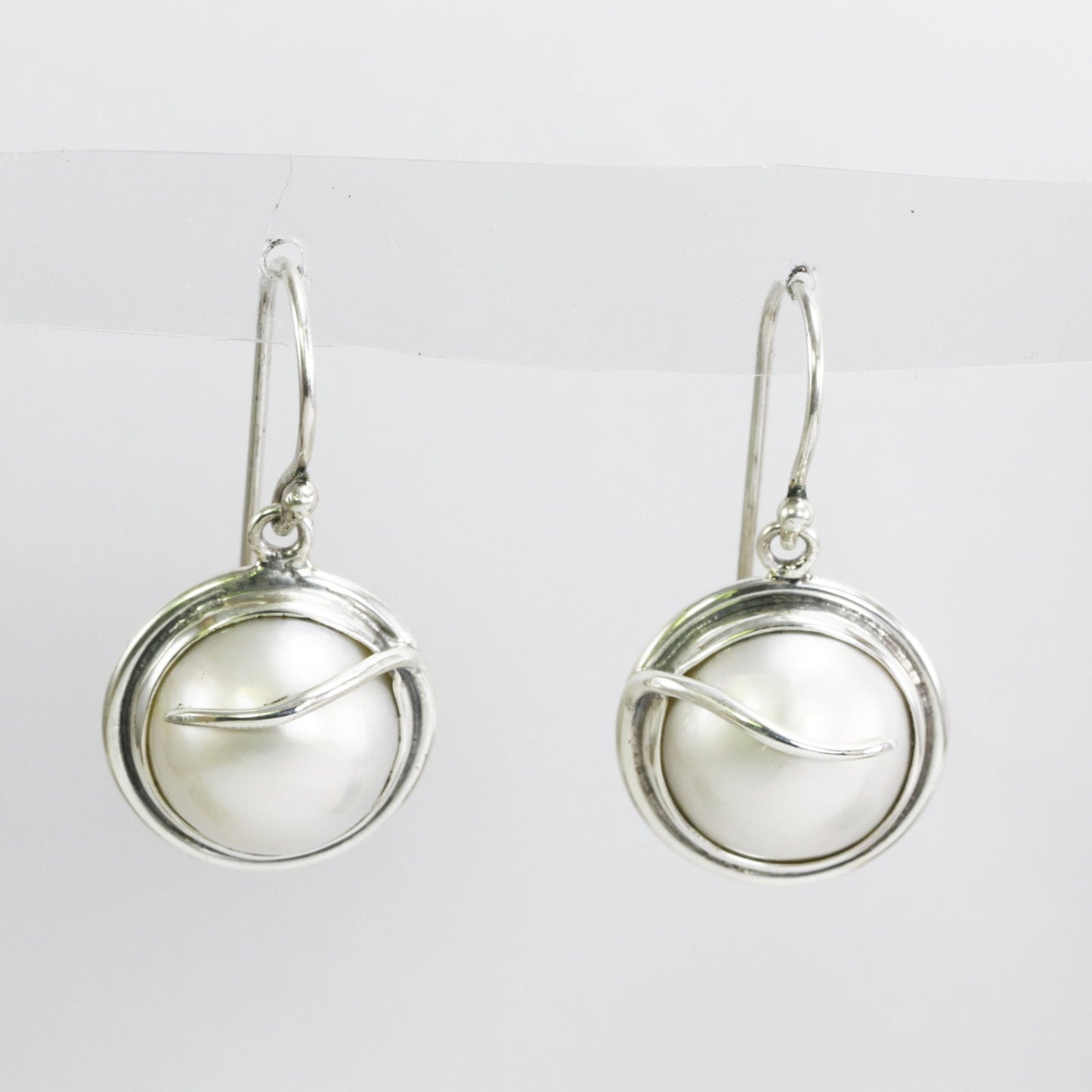 white mabe pearl earrings 925 sterling silver decorated with rope style