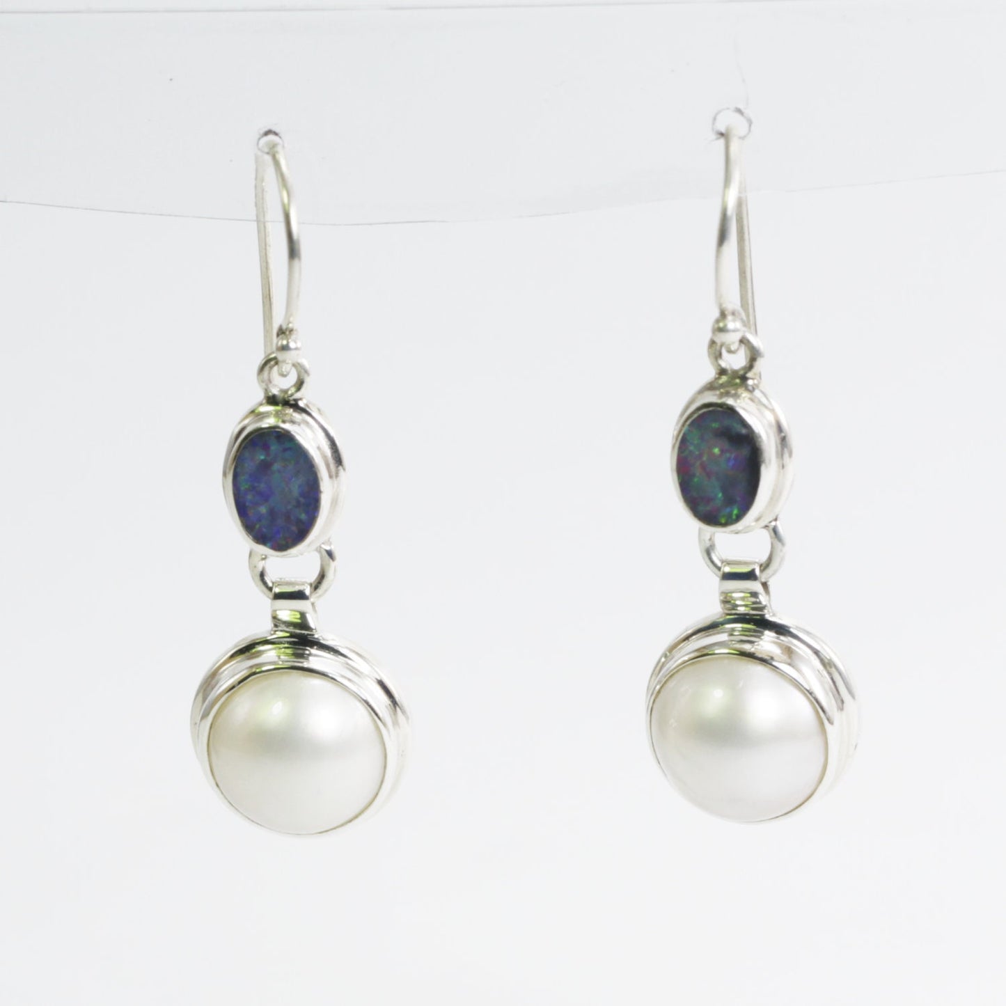 opal earrings 925 sterling silver with genuine freshwater pearl dangle drop