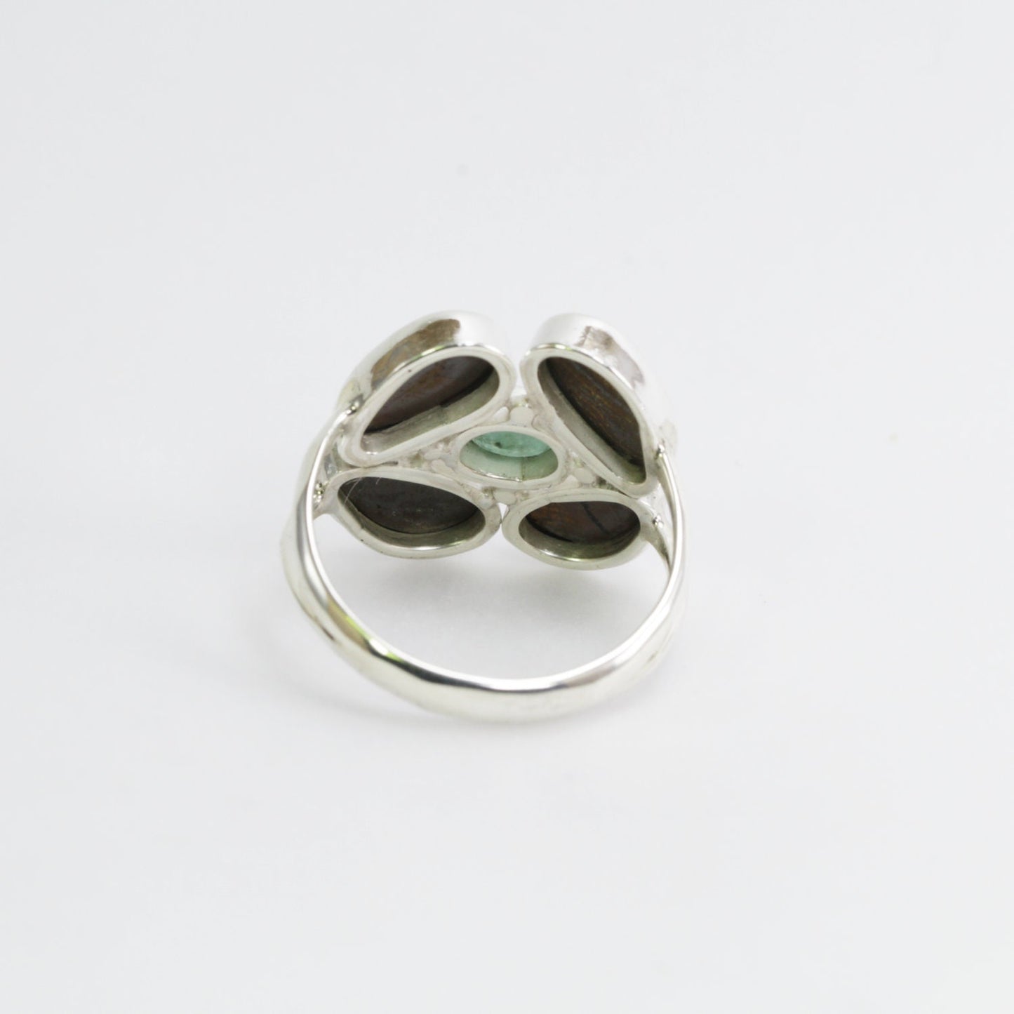 multi stone ring 925 sterling silver with natural Australian opal and genuine green emerald