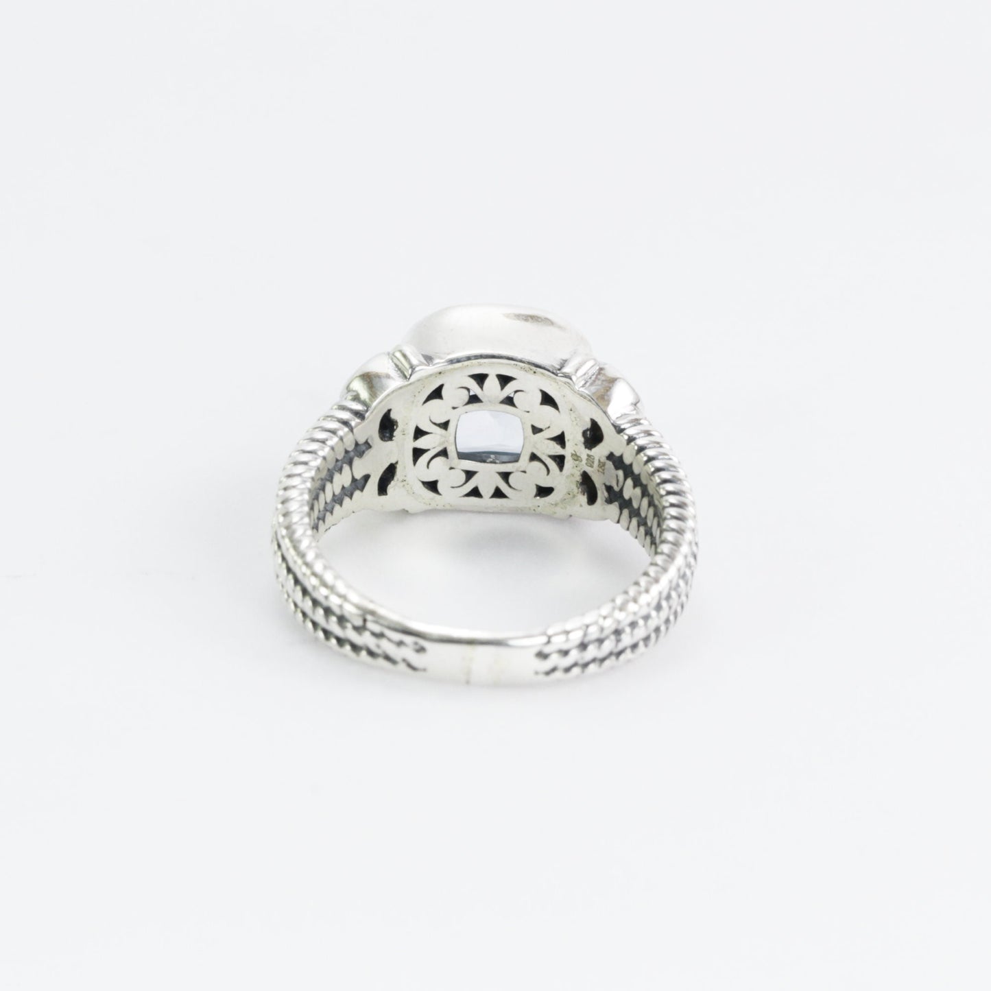 Blue Topaz Ring 925 sterling silver with 18k Gold accent and triple shank cable style