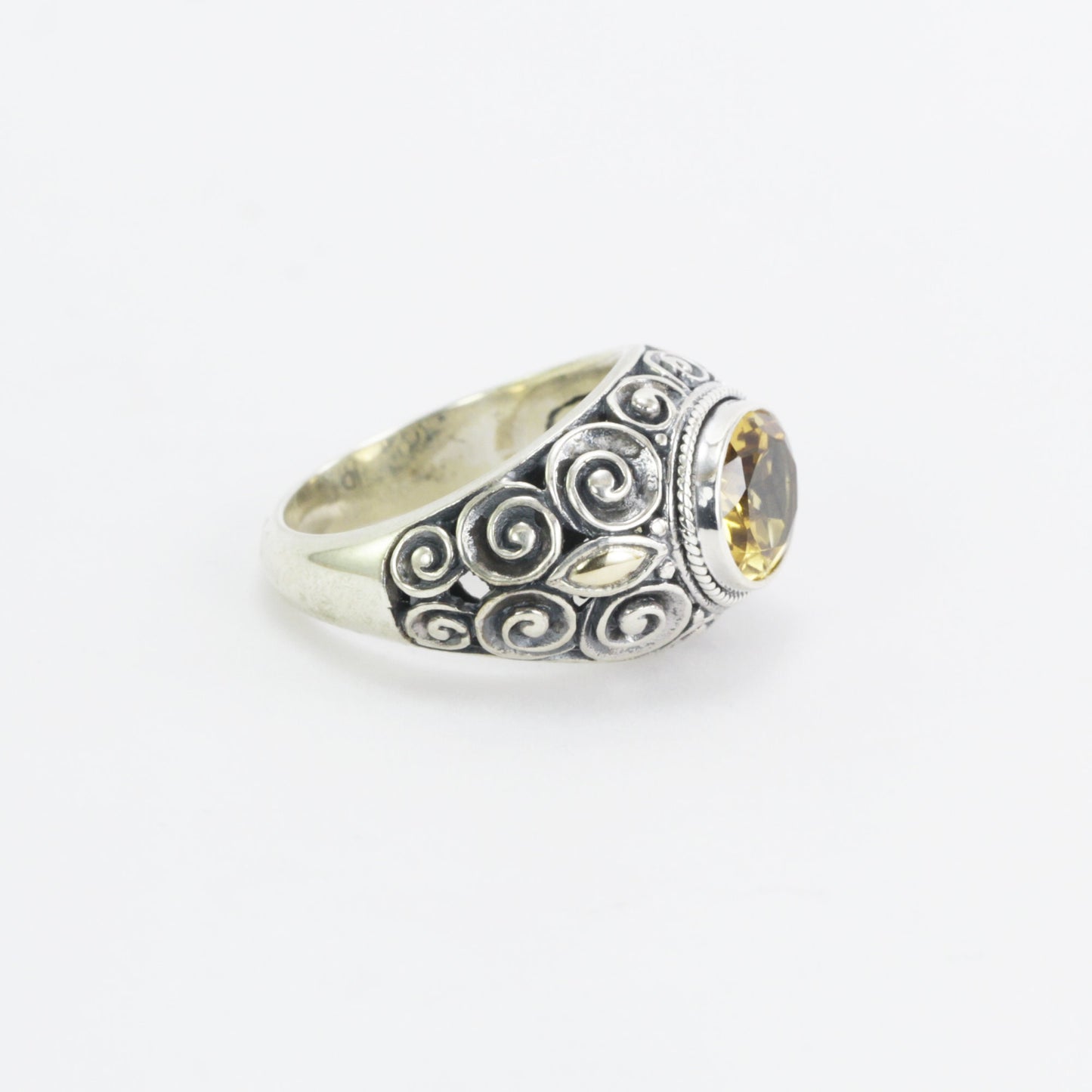 Citrine ring for women set in 925 sterling silver with 18K Gold accent and swirl filigree handcrafted