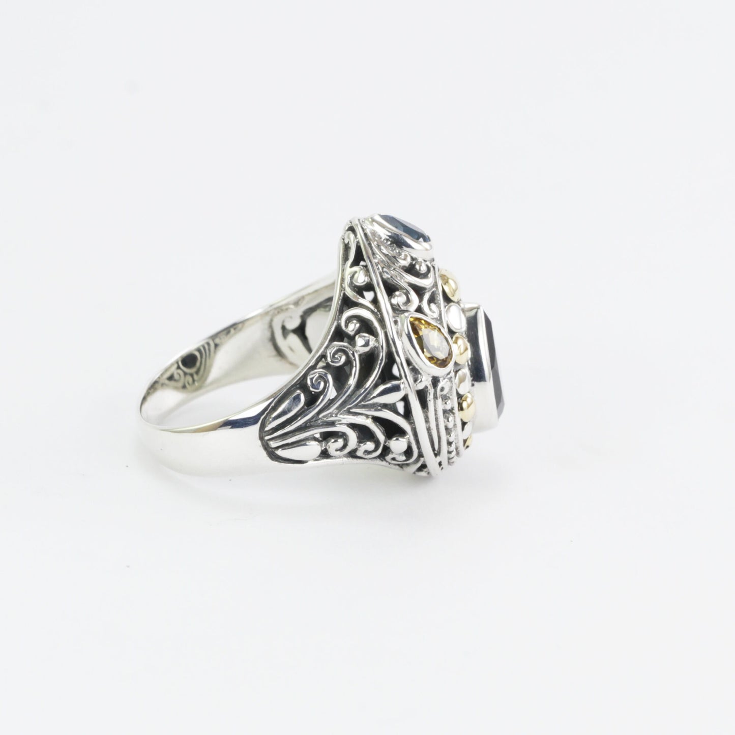 multi stone ring 925 sterling silver decorated with real 18K gold and handcrafted filigree art