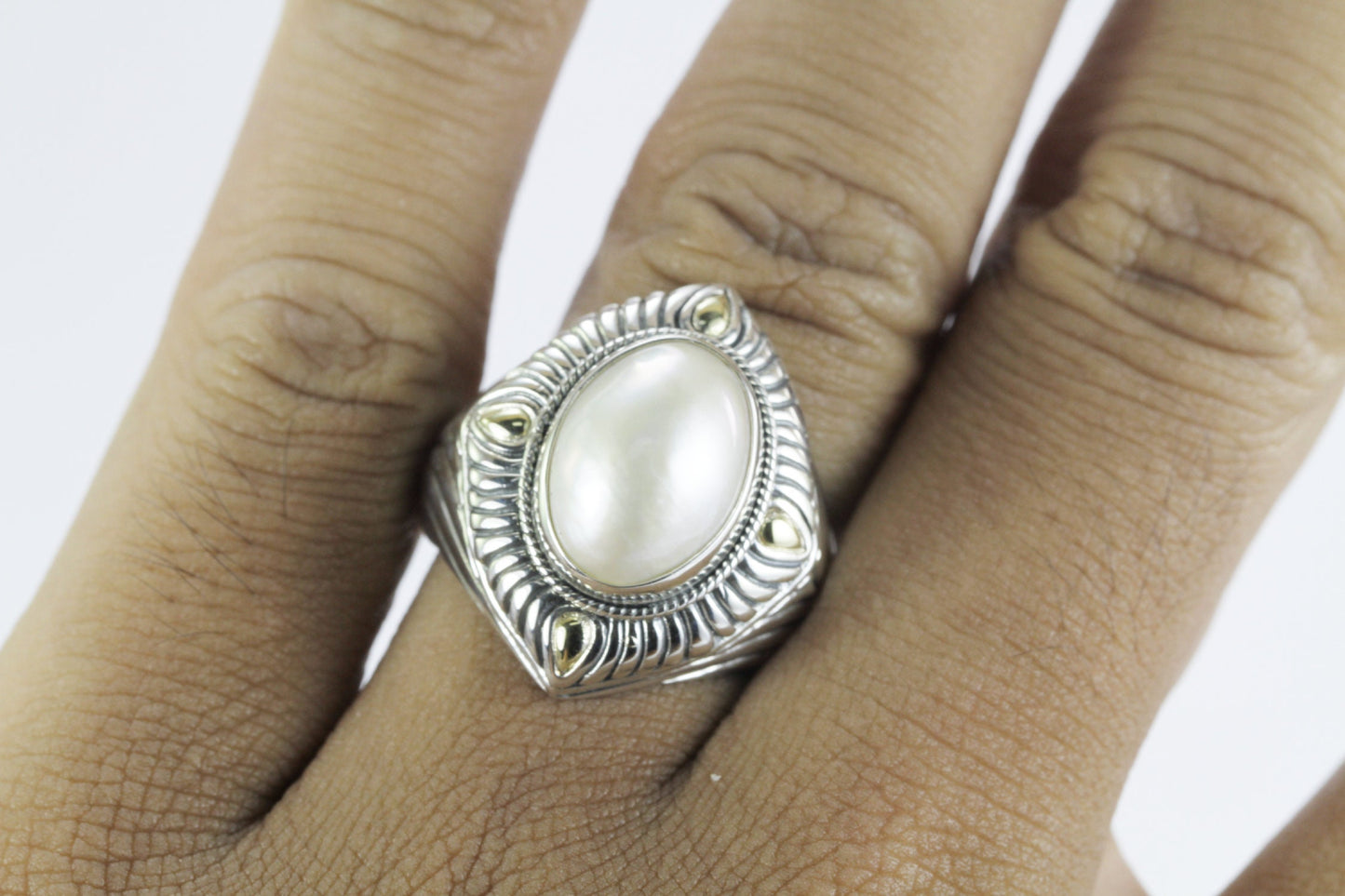 mabe pearl ring 925 sterling silver marquise shape decorated with 18K real gold