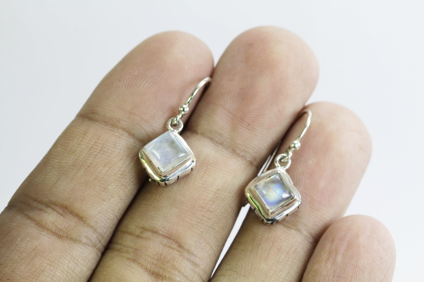 moonstone earrings 925 sterling silver dangle square shape