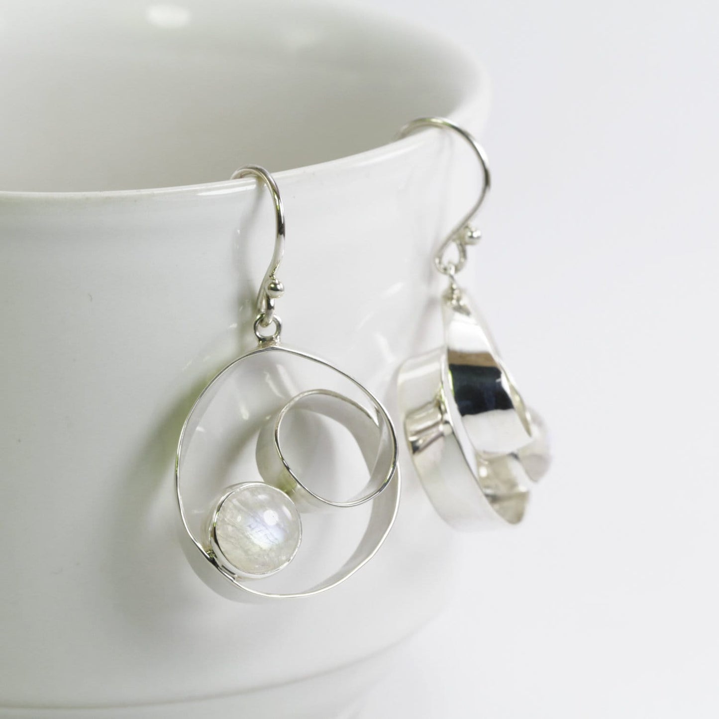 moonstone earrings 925 sterling silver, infinity rope earrings,