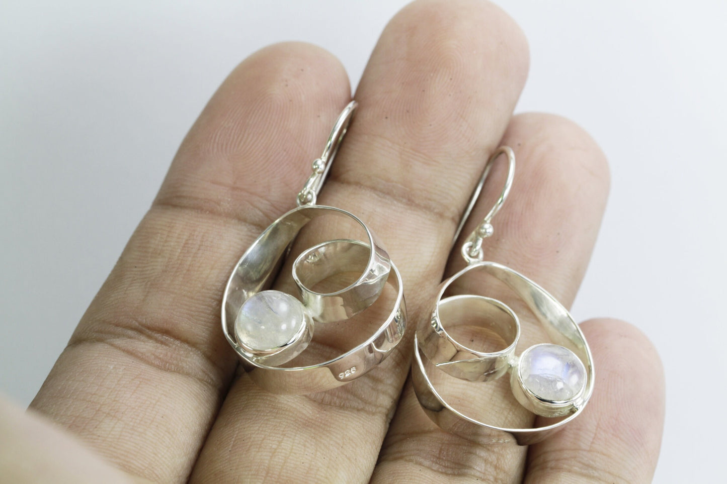 moonstone earrings 925 sterling silver, infinity rope earrings,