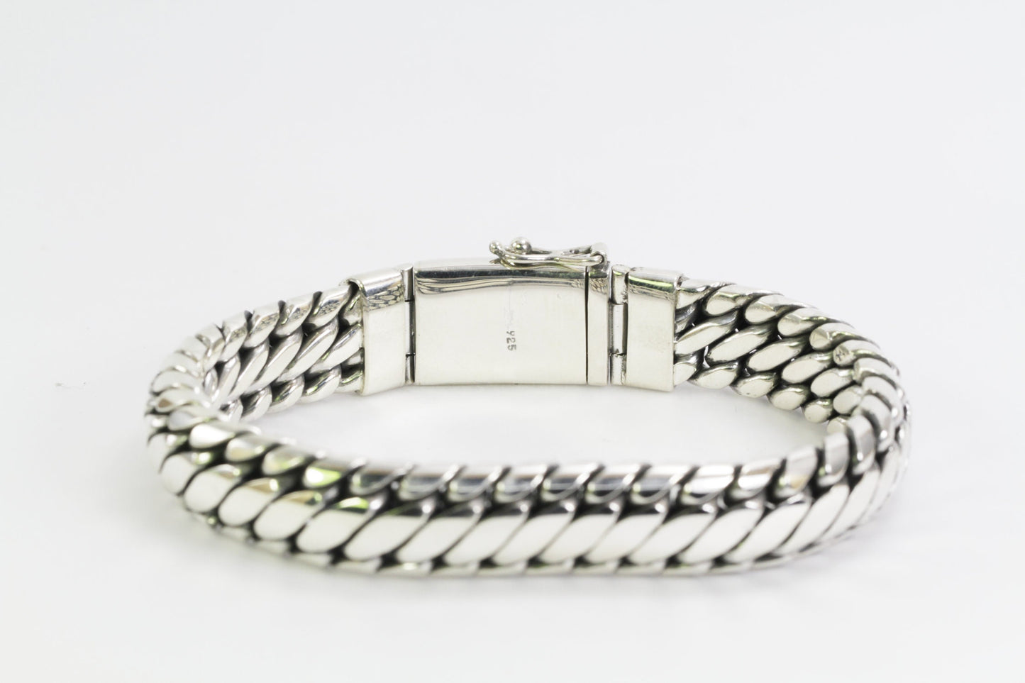 High Quality 925 sterling silver tick bracelet Bali handmade woven snake chain 8" inch length with ultra safety closure tab and latch