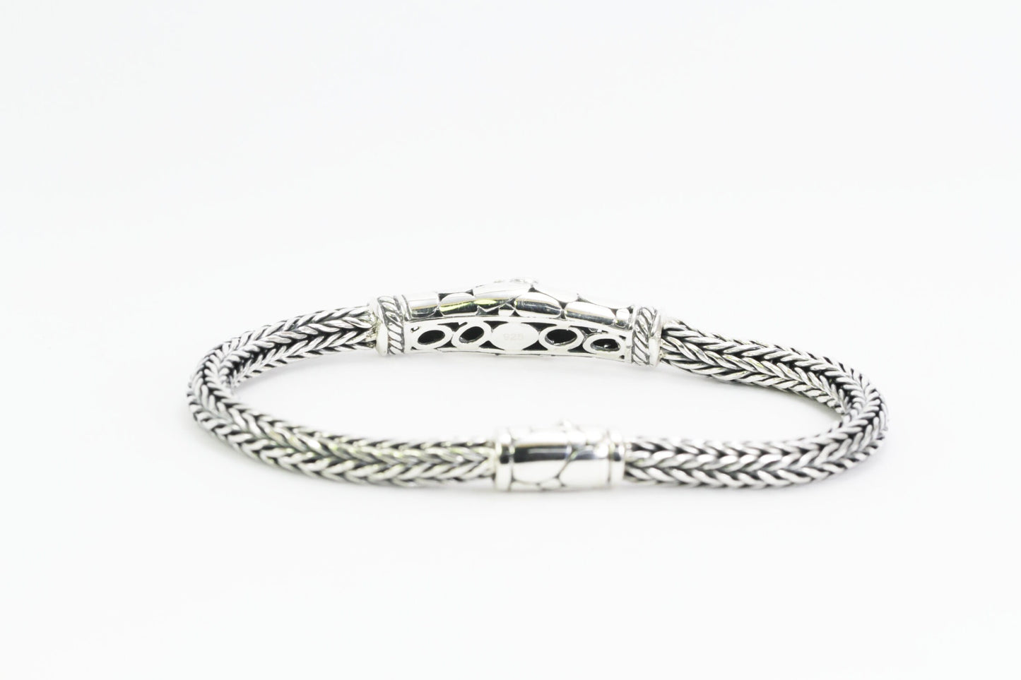 925 sterling silver bracelet 6MM round woven chain 7.5" inch length decorated with butterfly ornament