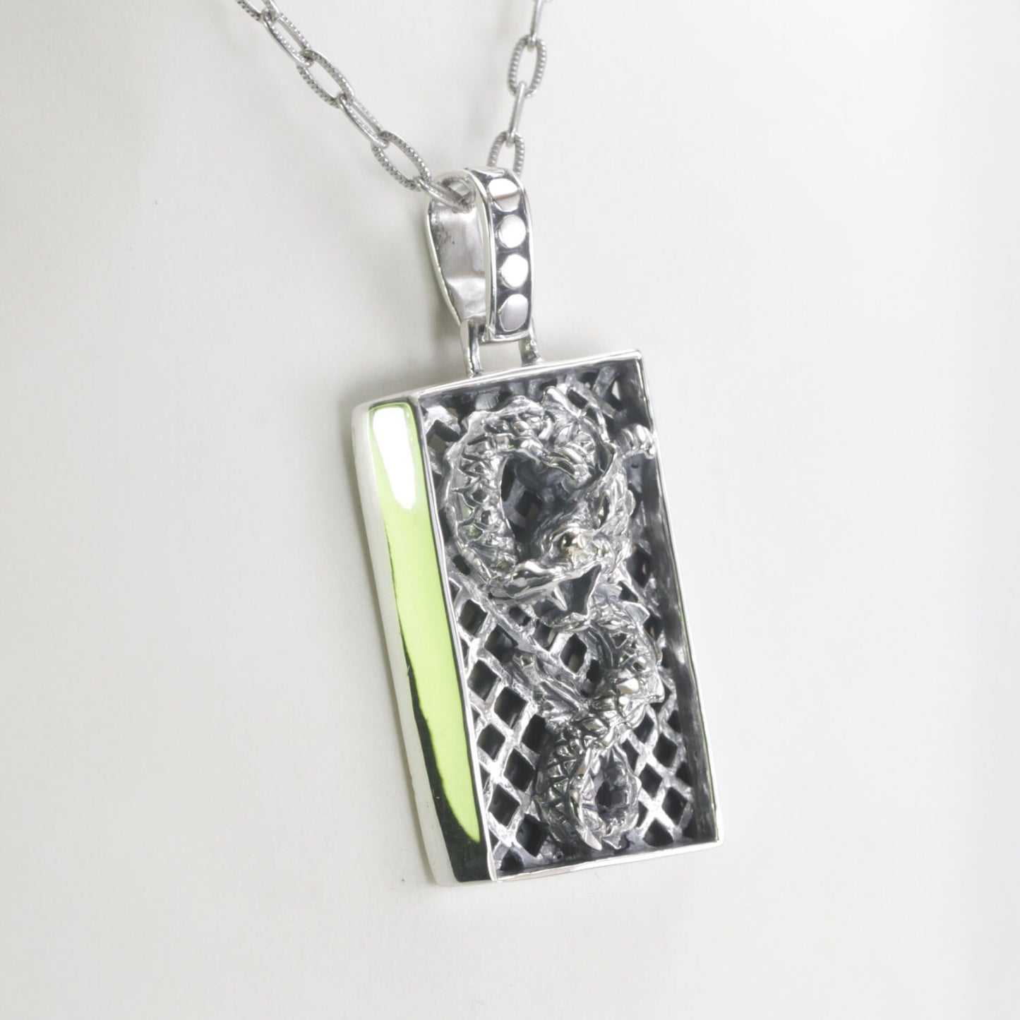 silver dragon necklace pendant decorated with 18K yellow gold on the eye, dragon pendant silver
