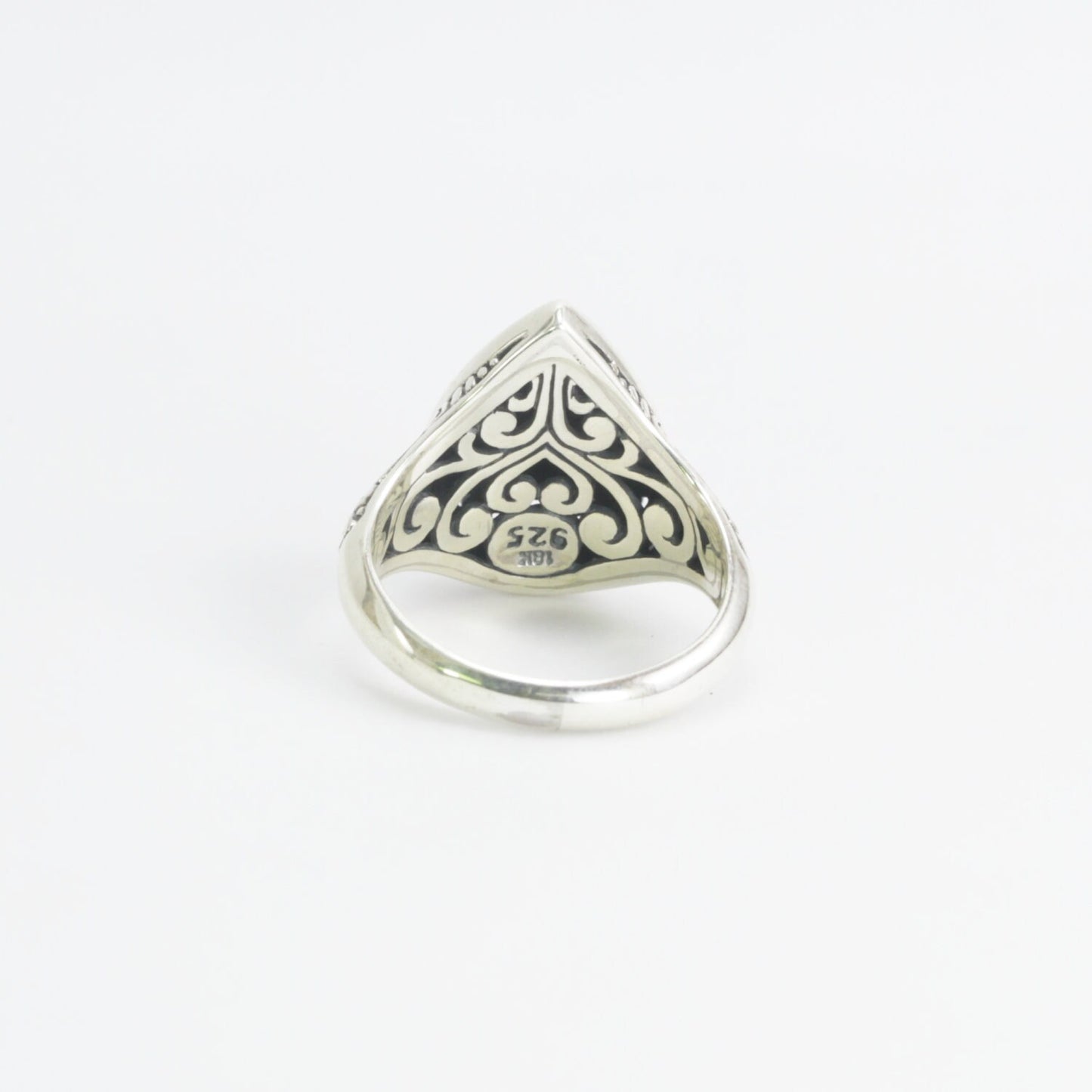 Beautiful Bali handmade Filigree Carving in 925 sterling silver ring decorated with genuine topaz and 18K yellow gold accent