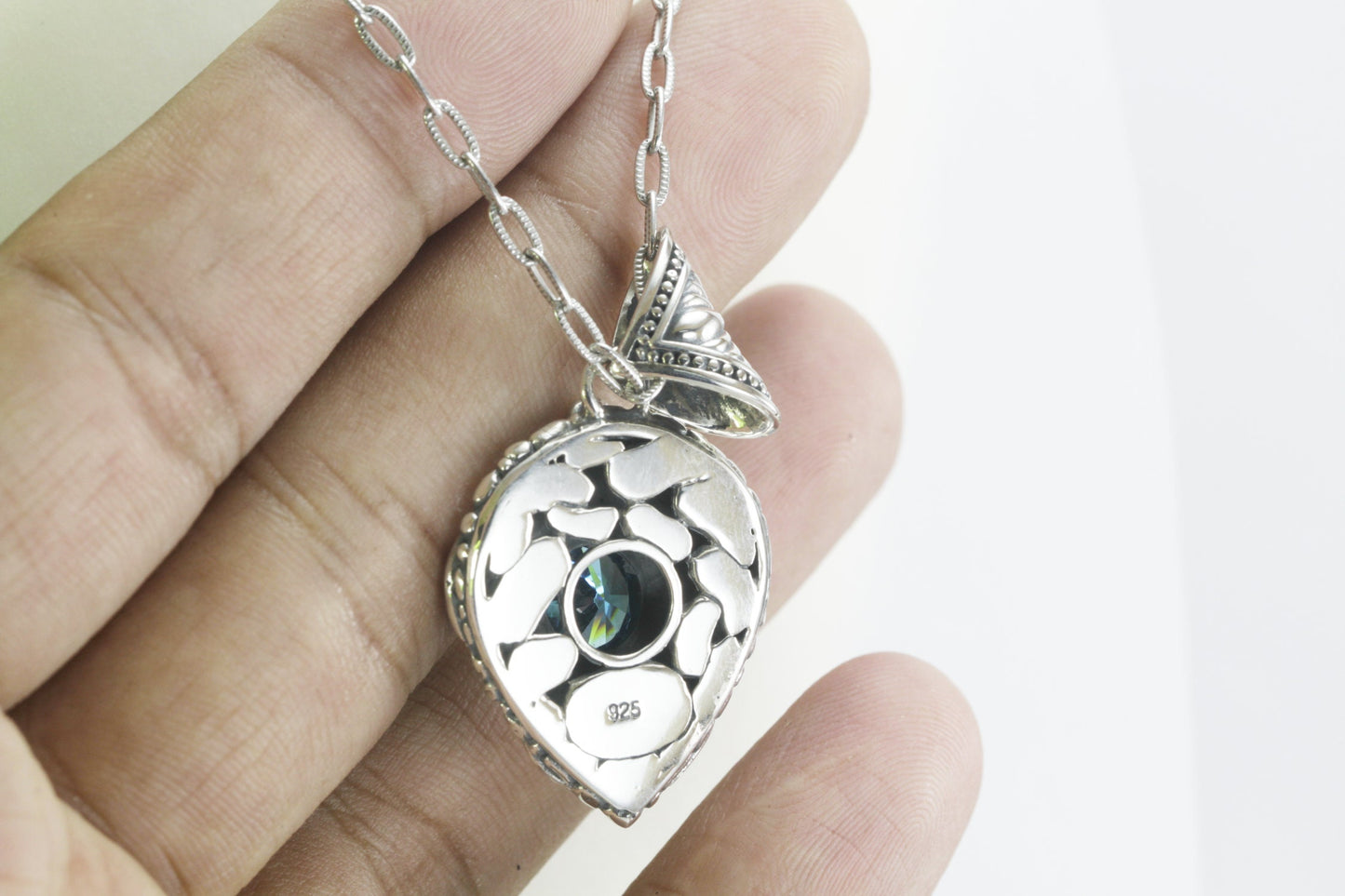silver turtle pendant 925 sterling silver with 925 sterling silver decorated with genuine white topaz and swirl filigree