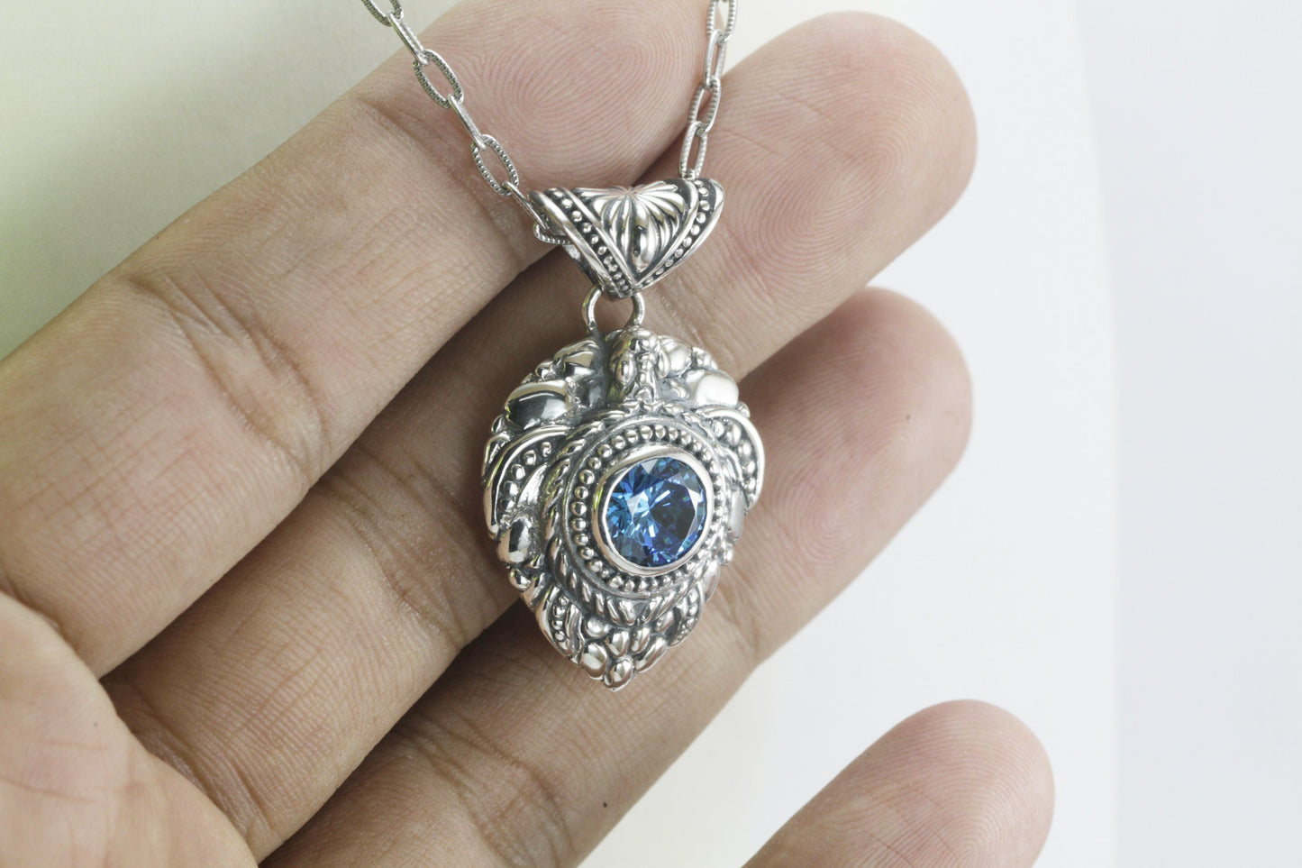 silver turtle pendant 925 sterling silver with 925 sterling silver decorated with genuine white topaz and swirl filigree